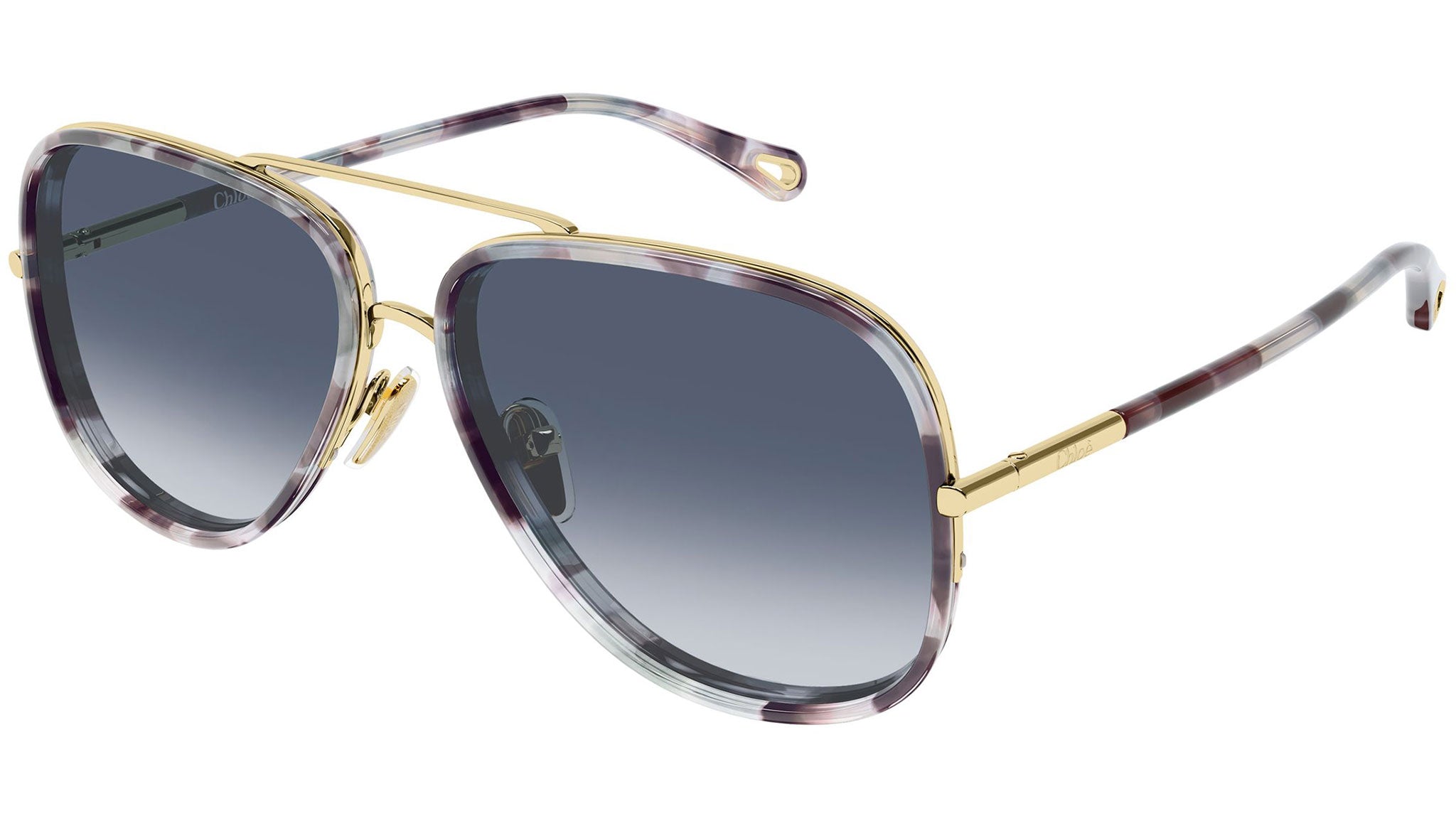 ベル様　Chloe サングラス CH0382S Chloé Pilot Sunglasses 001 Gold Gradient Blue - eye-oo.com