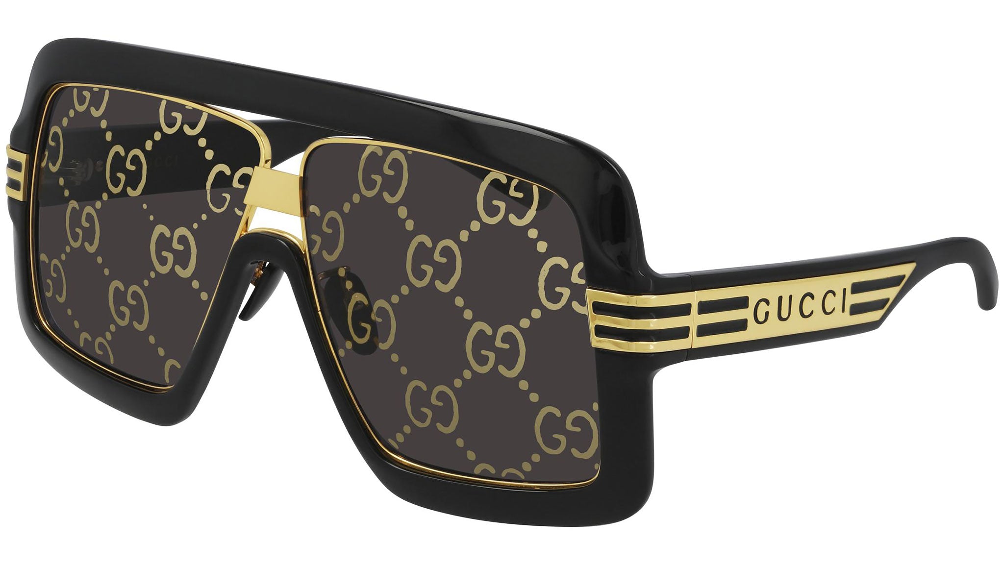 Gucci Black Rectangular Sunglasses with Gold GG Accents Gucci GG0811S Sunglasses Black Gold Acetate Designer Luxury  main image 3