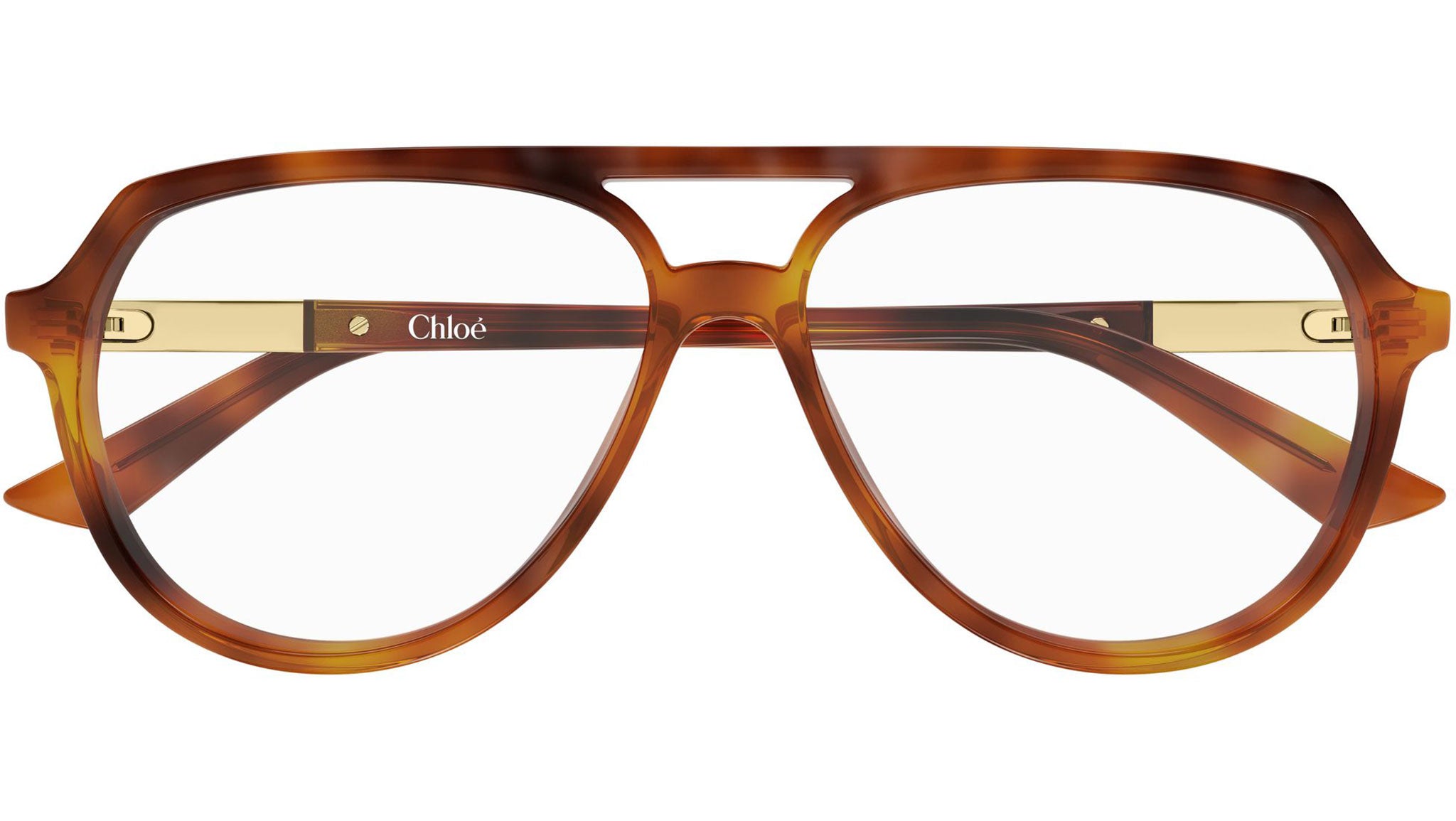 美品　Chloé ブラウン・トータス メガネ CH0366O Chloé Pilot Eyeglasses 002 Shiny Havana - eye-oo.com