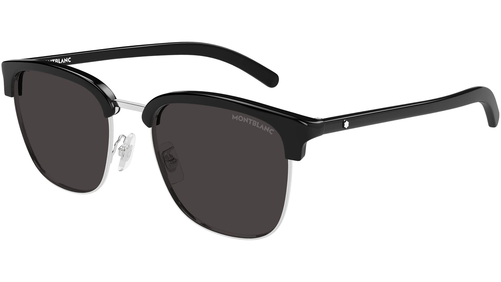 MB0488SA Montblanc Rectangular Sunglasses 001 Black Silver - eye