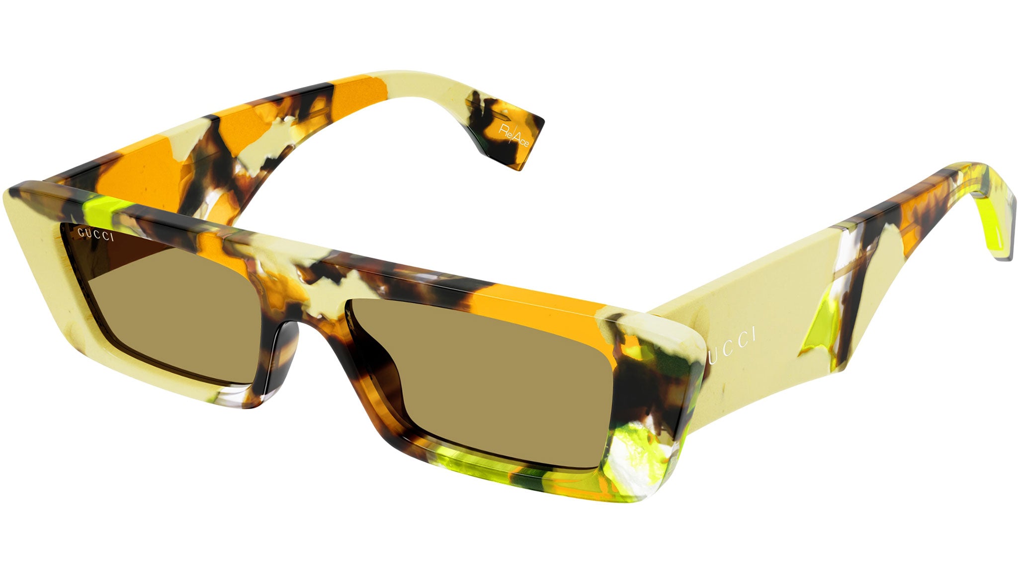 Gucci GG1625S 001 Yellow Brown Rectangular Sunglasses - eye-oo.com