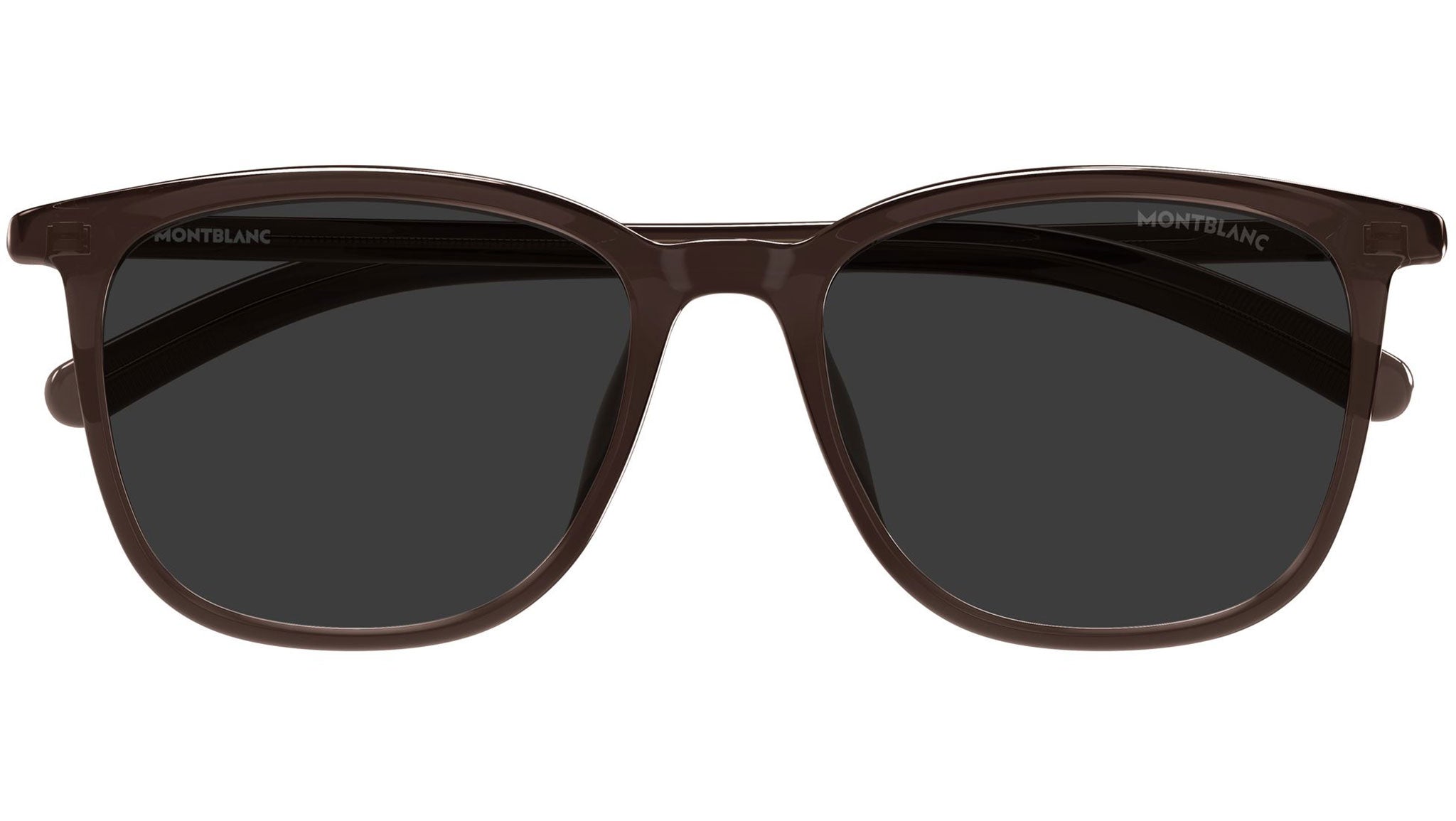 MB MB0487SA Montblanc Rectangular Sunglasses 002 Transparent Brown