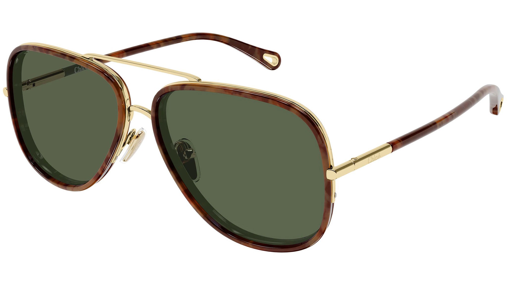 CH0382S Chloé Pilot Sunglasses 003 Gold Dark Green - eye-oo.com