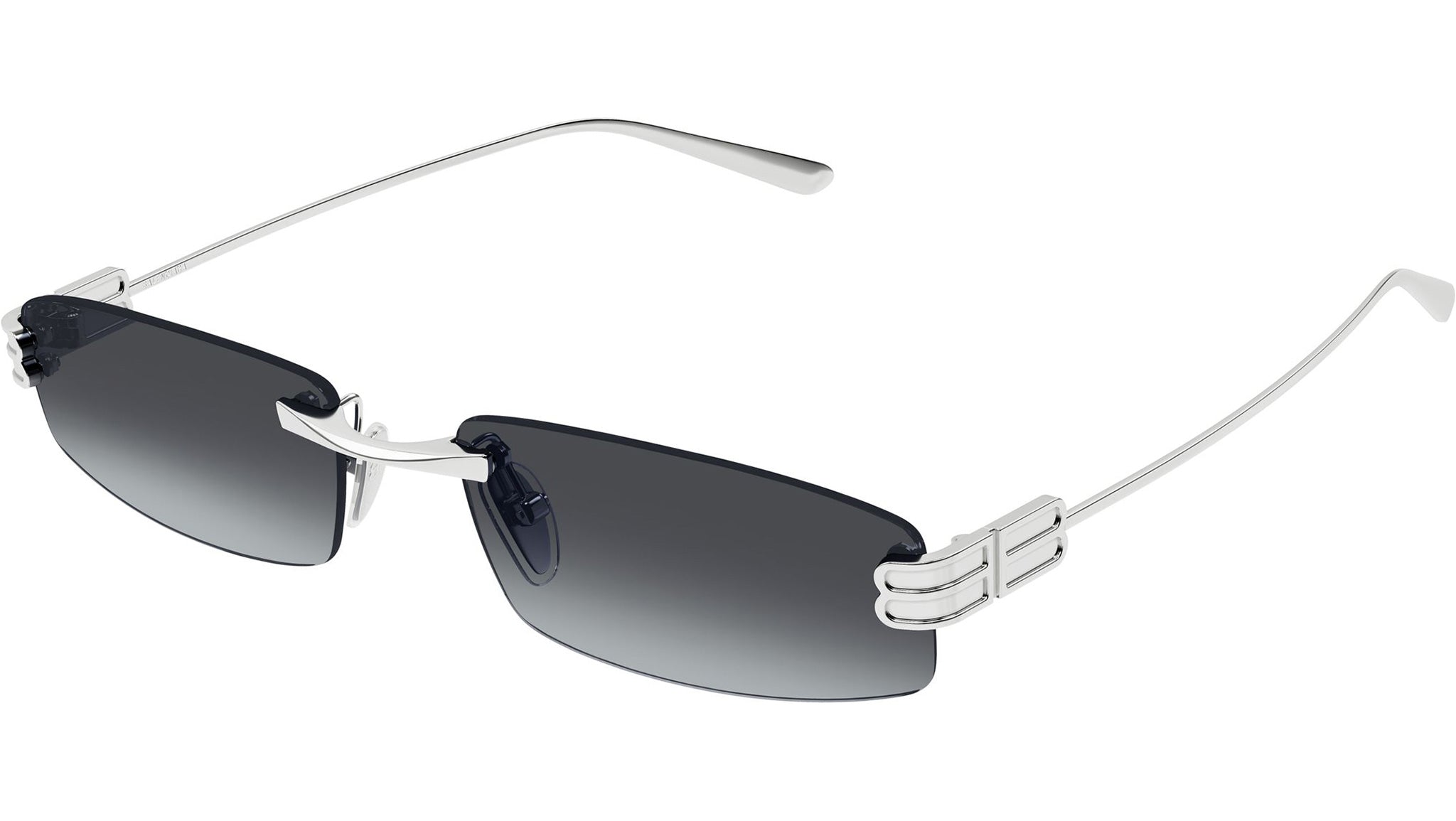 Balenciaga BB0488S Rectangular Sunglasses Shiny Silver - eye-oo.com