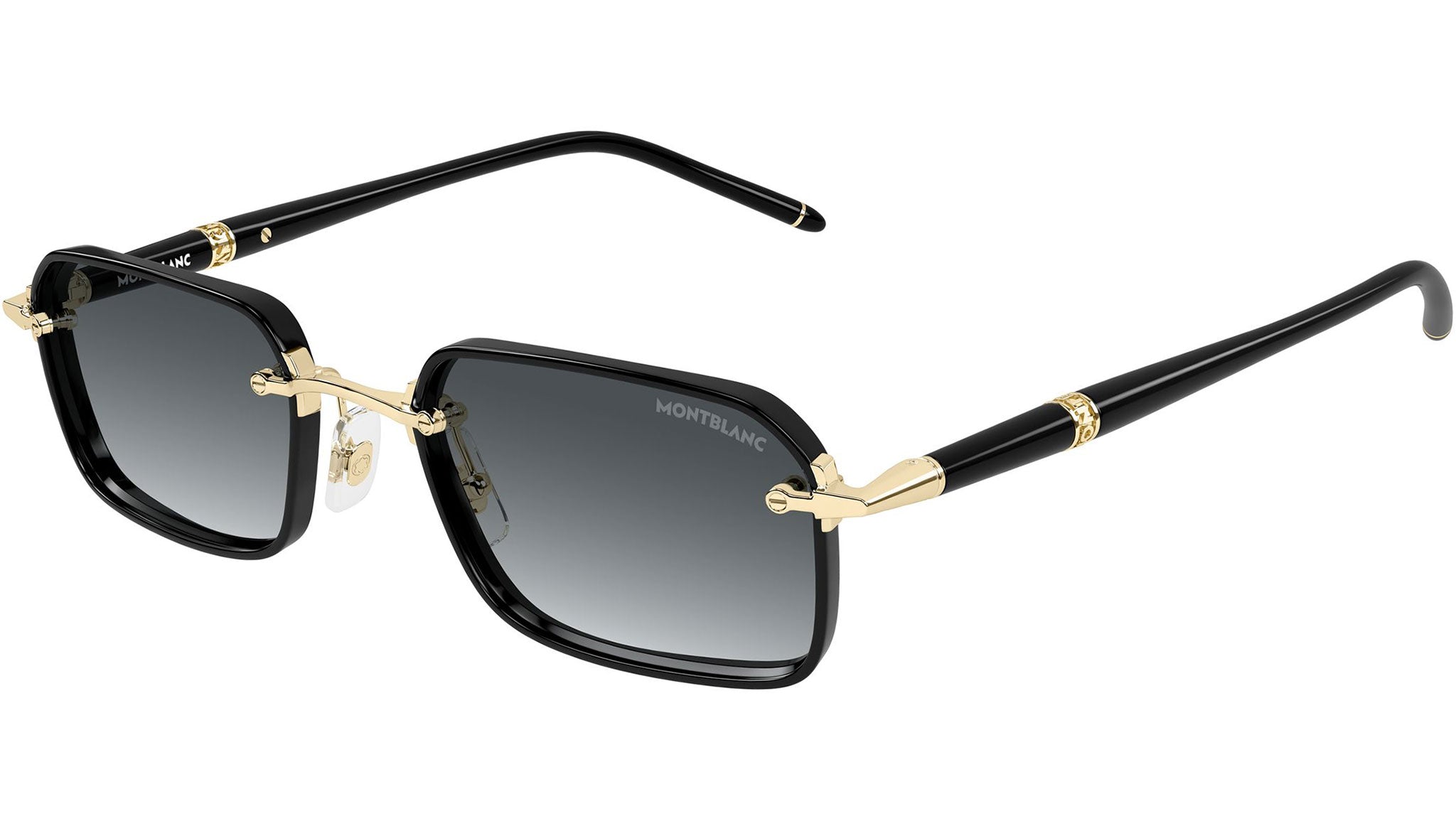 MB0483S Montblanc Rectangular Sunglasses 001 Black Gold - eye-oo.com