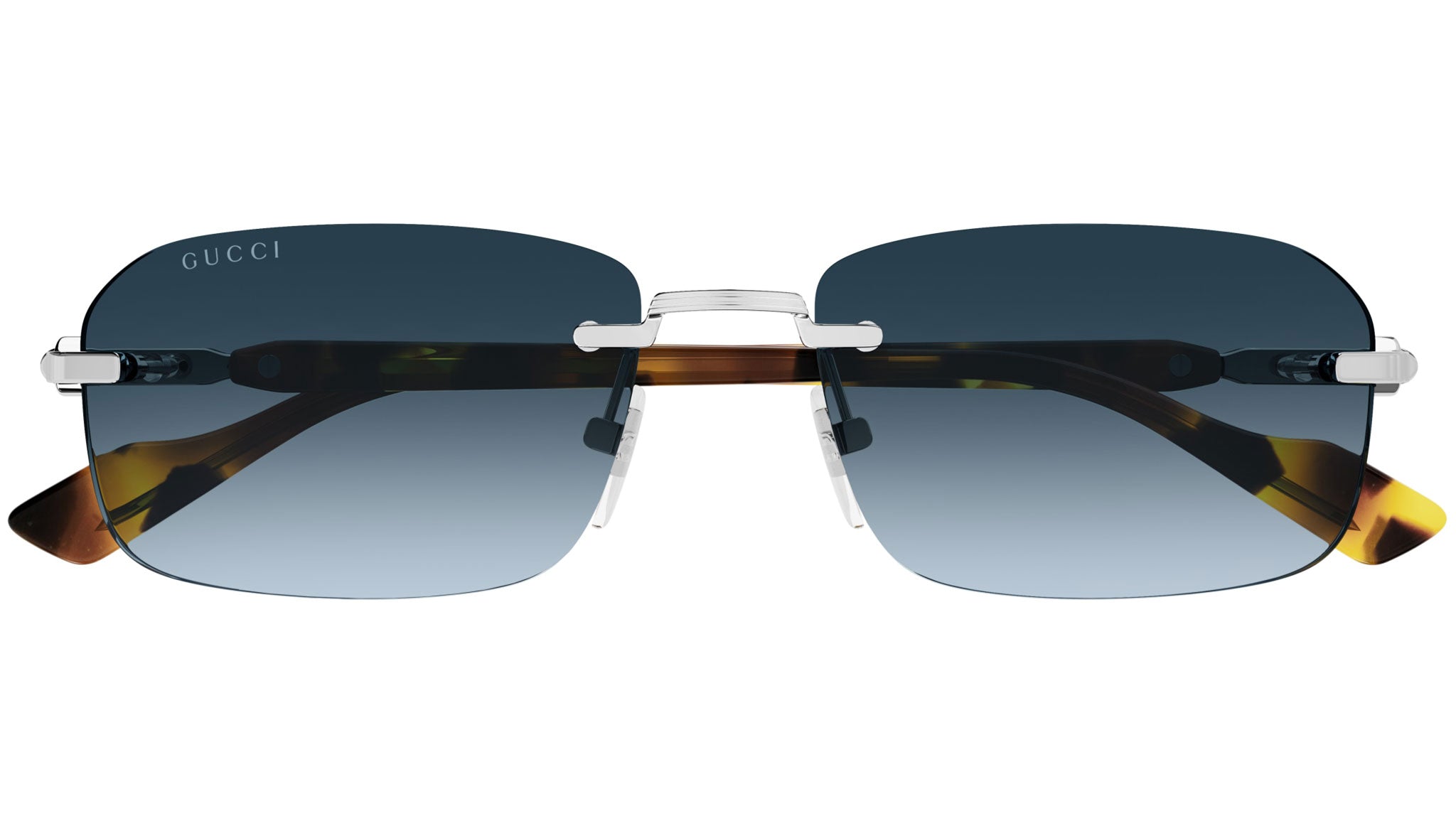 Gucci GG1221S 007 Silver Blue Rectangular Sunglasses - eye-oo.com