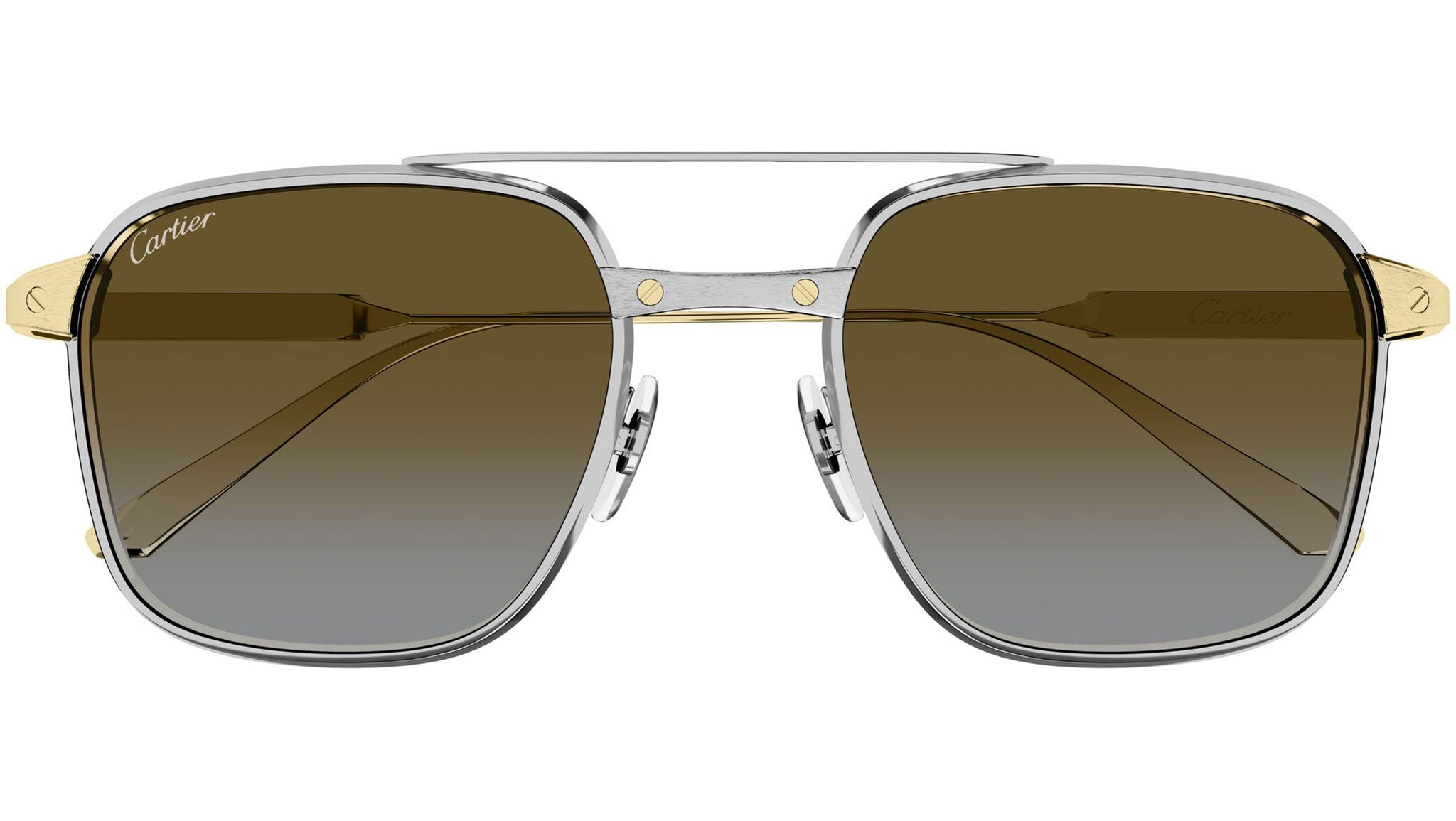 Cartier CT0610S Sunglasses 003 Shiny Silver Brown - eye-oo.com