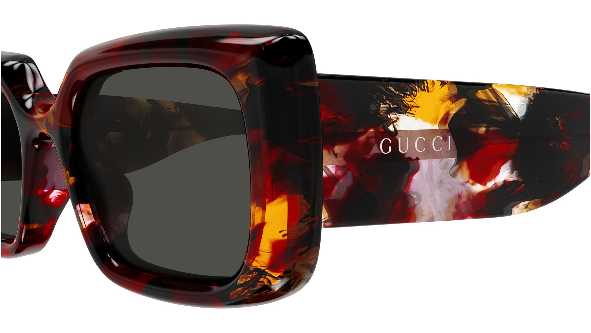 Gucci GG1906S 001 Rectangular Sunglasses Burgundy Havana - eye-oo.com