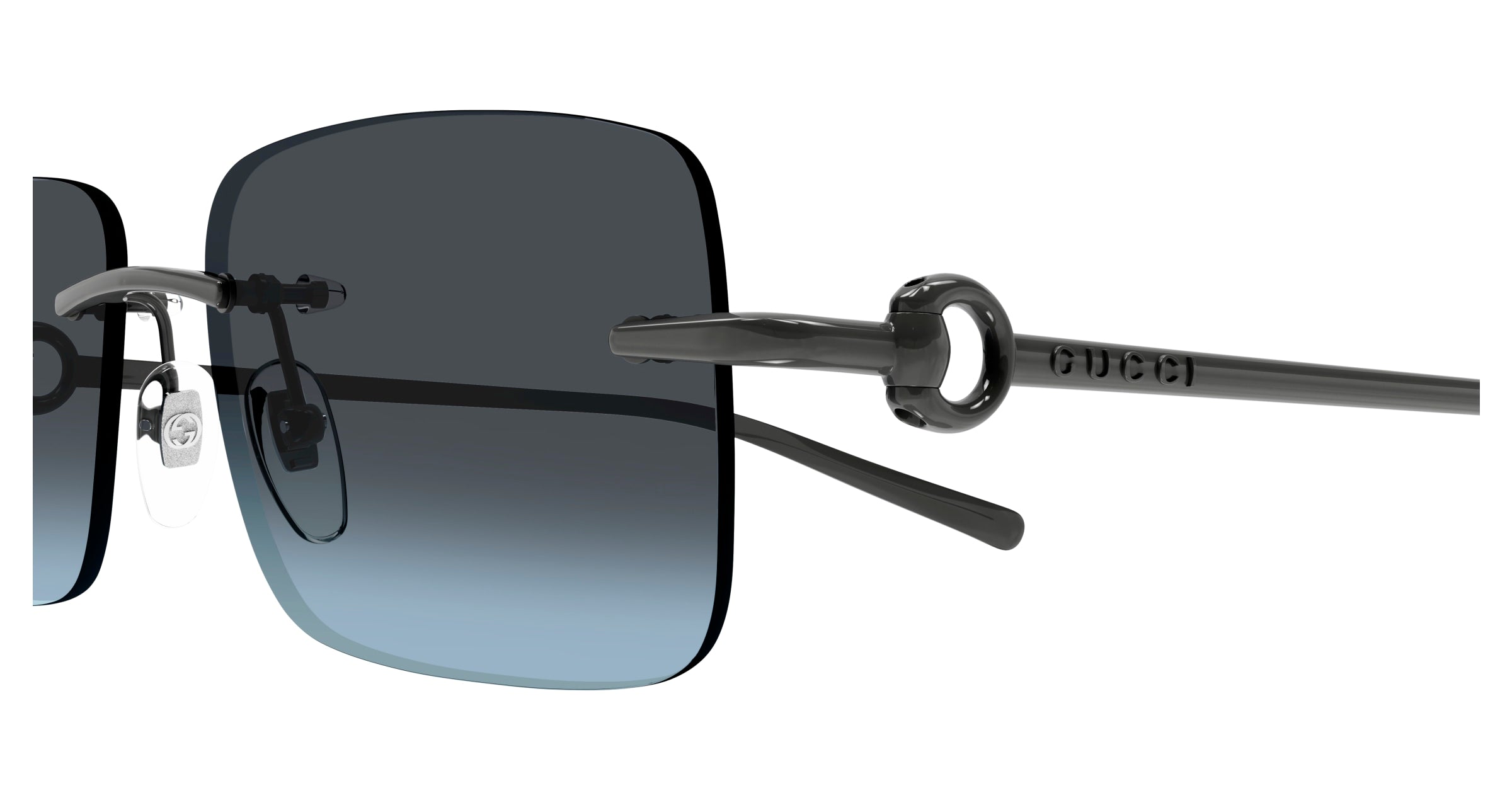 Gucci GG1703S 006 Ruthenium Blue Rectangular Sunglasses - eye-oo.com