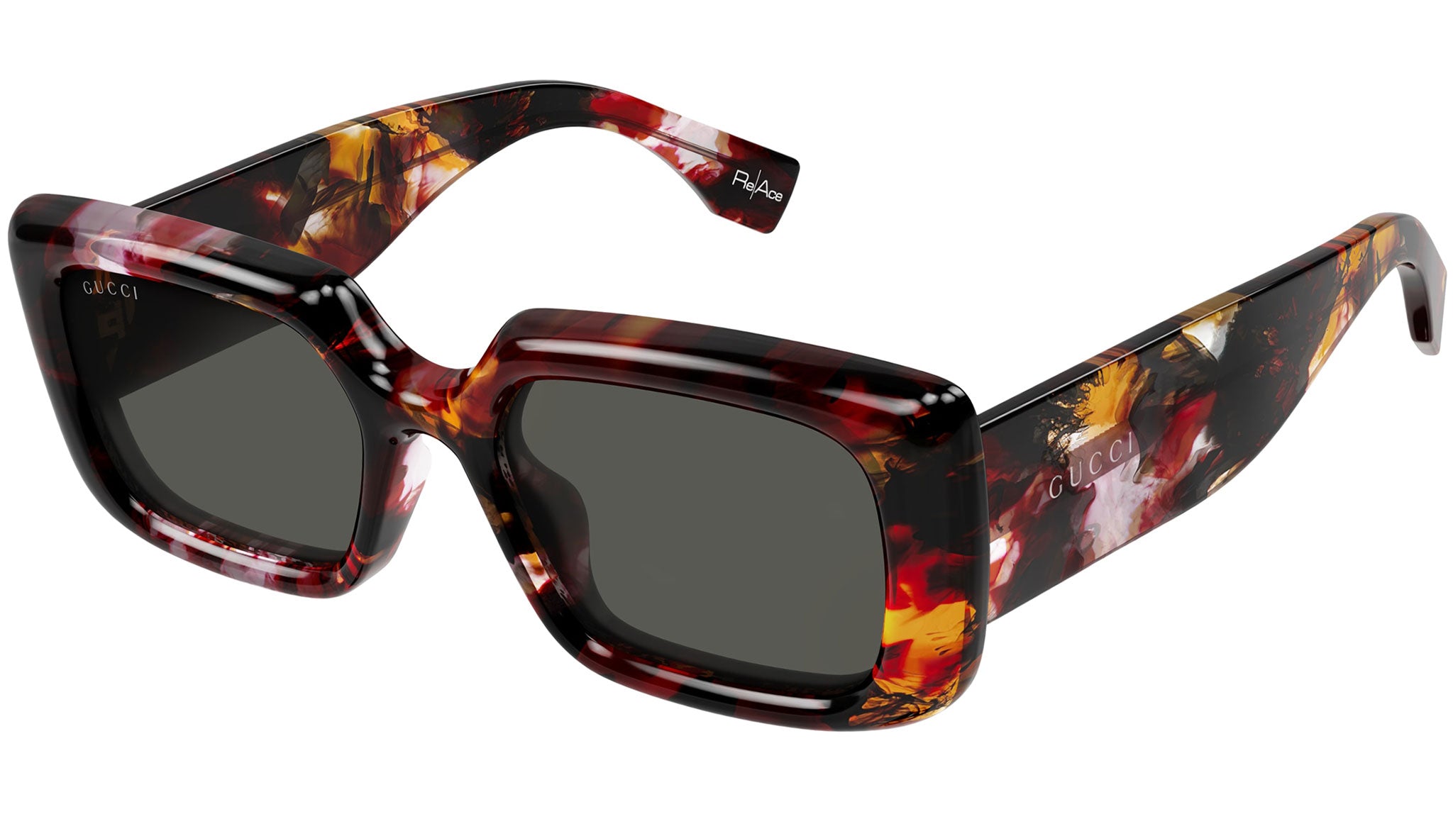 Gucci GG1906S 001 Rectangular Sunglasses Burgundy Havana - eye-oo.com