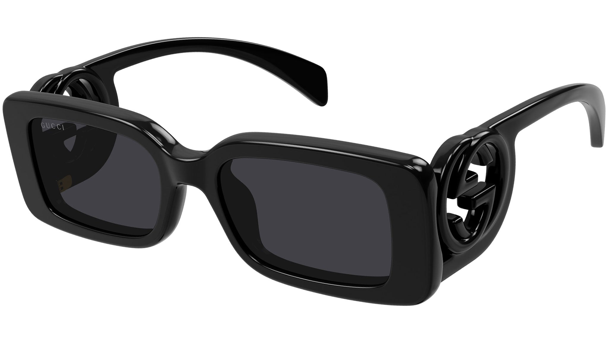 Gucci GG1325S Logo Sunglasses | Shiny Black Frame with Grey Lens