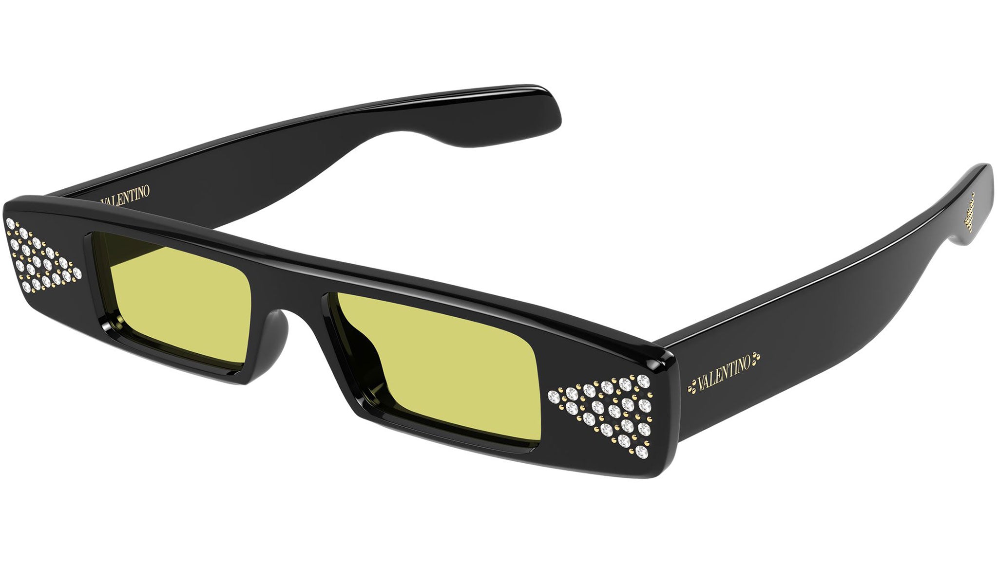 Valentino black/gold sunglasses with crystals Valentino VG0043S Sunglasses 001 Black Mustard Rectangular  main image 2