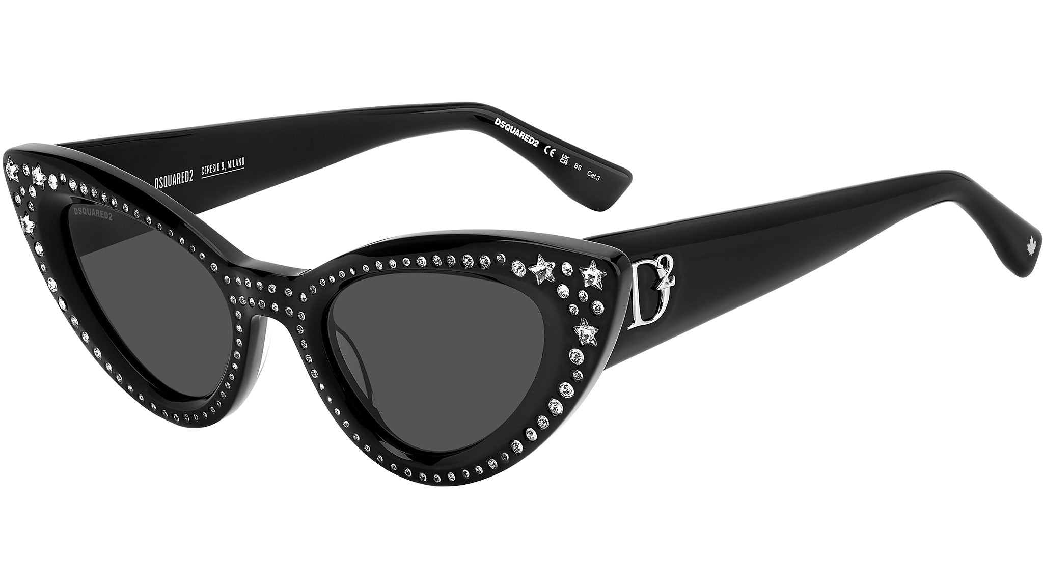 Luxury DSquared2 sunglasses BLACK  CATEYE Dsquared2 Black Cat-Eye Sunglasses with Silver Floral Accents main image 2