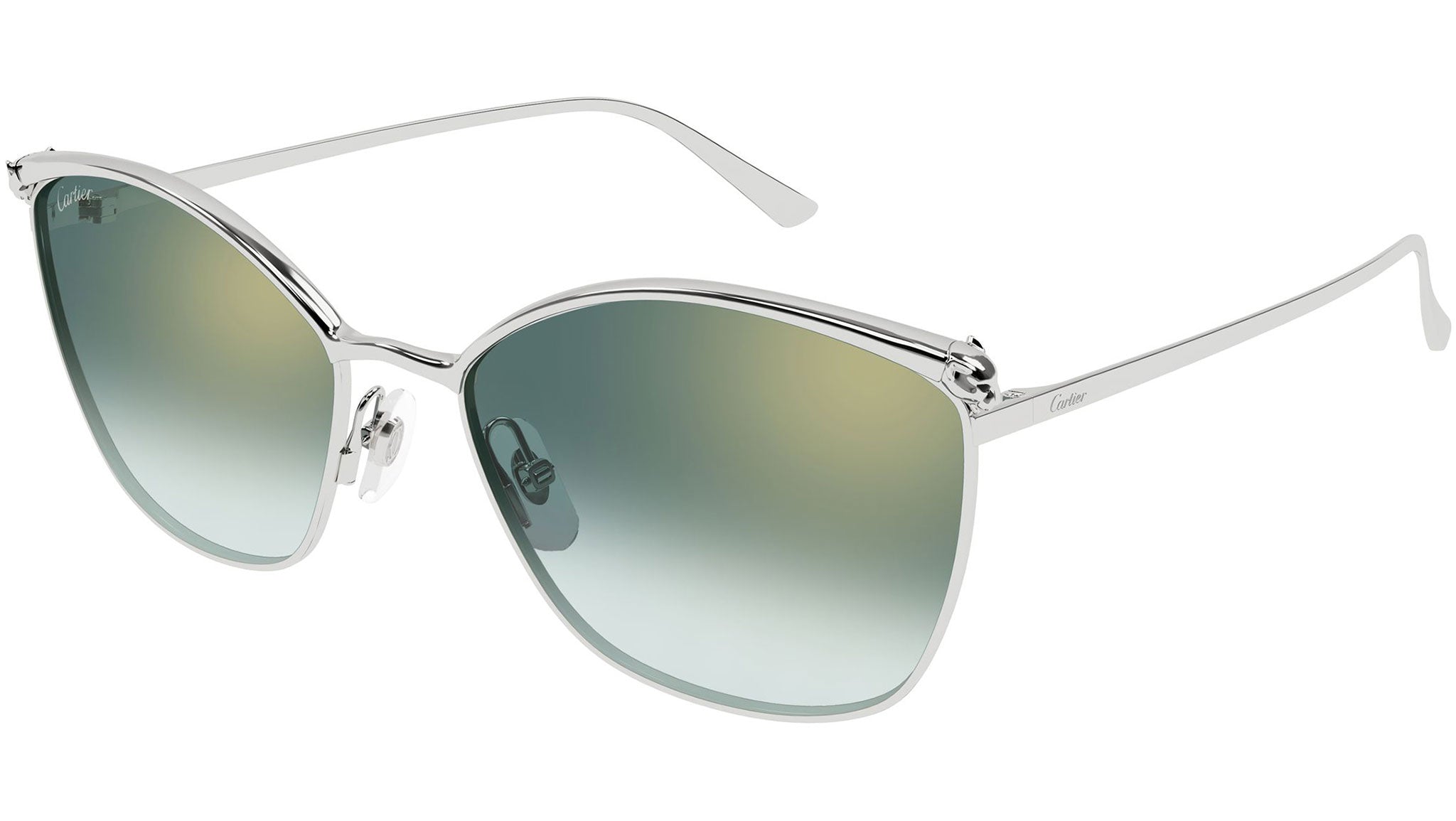 Cartier CT0595S-003 Sunglasses Silver Green Metal Cartier CT0595S Cat-Eye Sunglasses | EyeOns.com main image 4