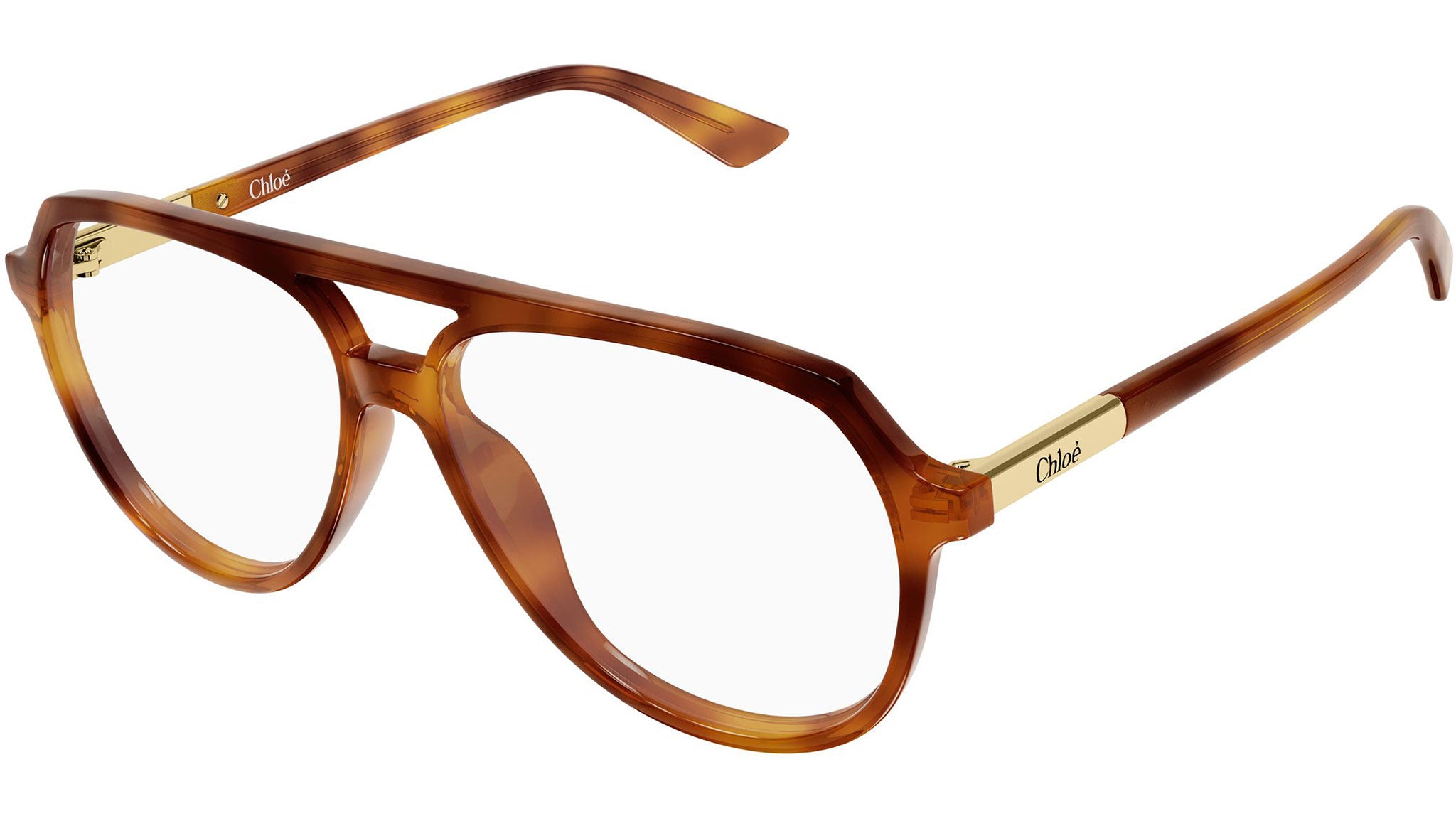 美品　Chloé ブラウン・トータス メガネ CH0366O Chloé Pilot Eyeglasses 002 Shiny Havana - eye-oo.com