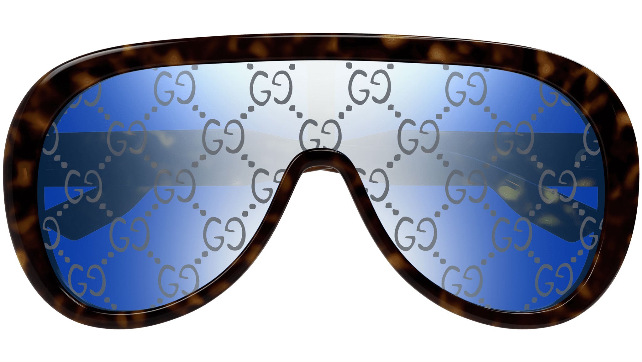 Gucci GG1370S 002 Havana Blue Shield Sunglasses - eye-oo.com