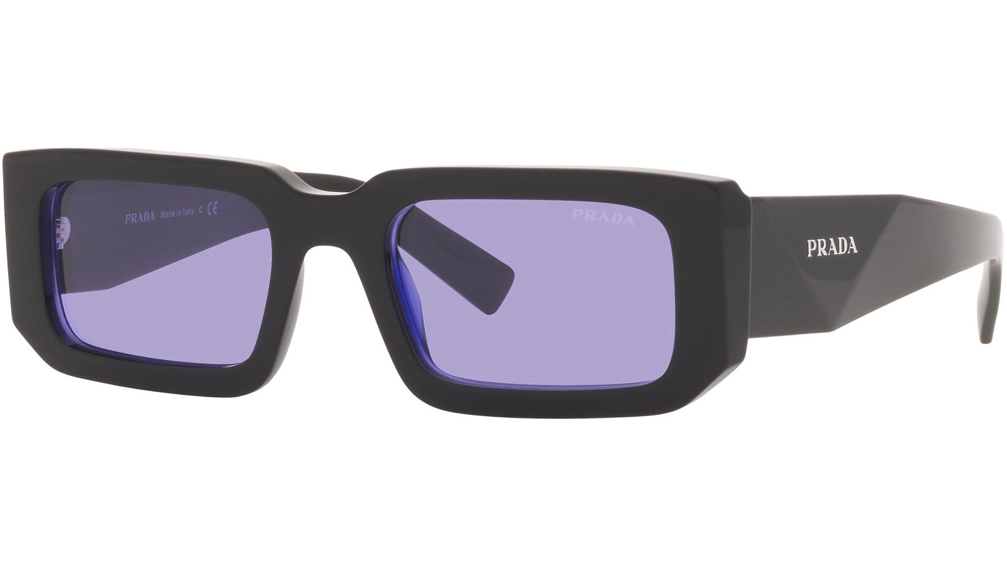 PRADA スクエア型 サングラス ブラック/パープル　PR06YS Prada PR 06YS Black-Blue Frame | Stylish Violet Lens Sunglasses