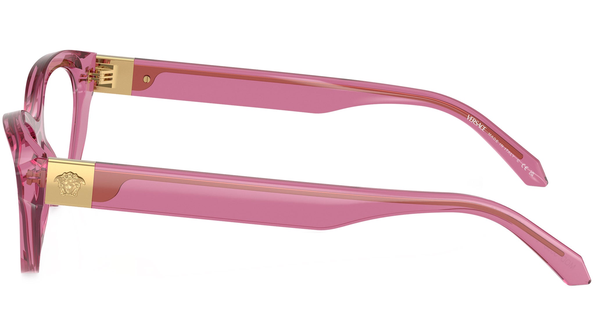 Versace eyeglasses frame in a transparent pink color. Retails for $326 Versace VE3315 eyeglasses for women in Transparent Pink main image 2
