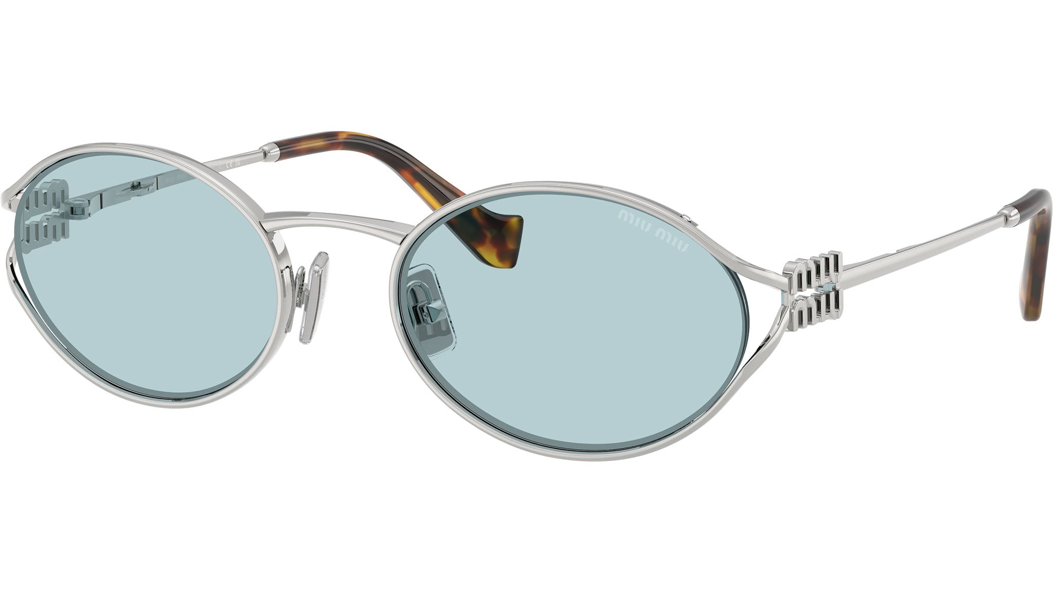 Miu Miu Women Sunglasses LOGO Silver Blue Oval MU52YS 1BC20R NEW AUTHENTIC Miu Miu MU 52YS 1BC20R Silver Sunglasses for Woman  main image 4