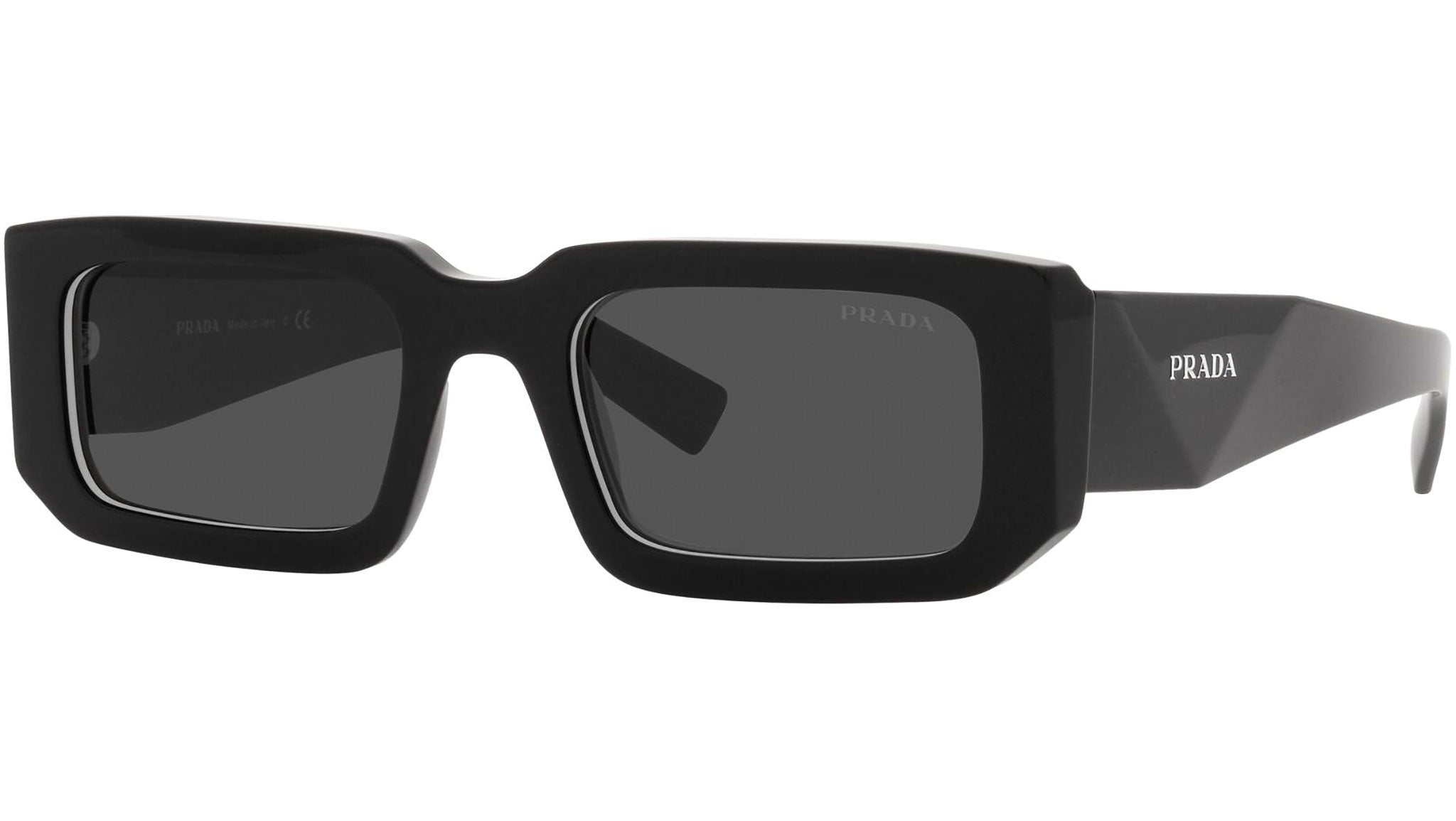 Prada Glossy Black Rectangular Logo Sunglasses with White Box Prada PR 06YS 09Q5S0 Sunglasses Black - eye-oo.com main image 3