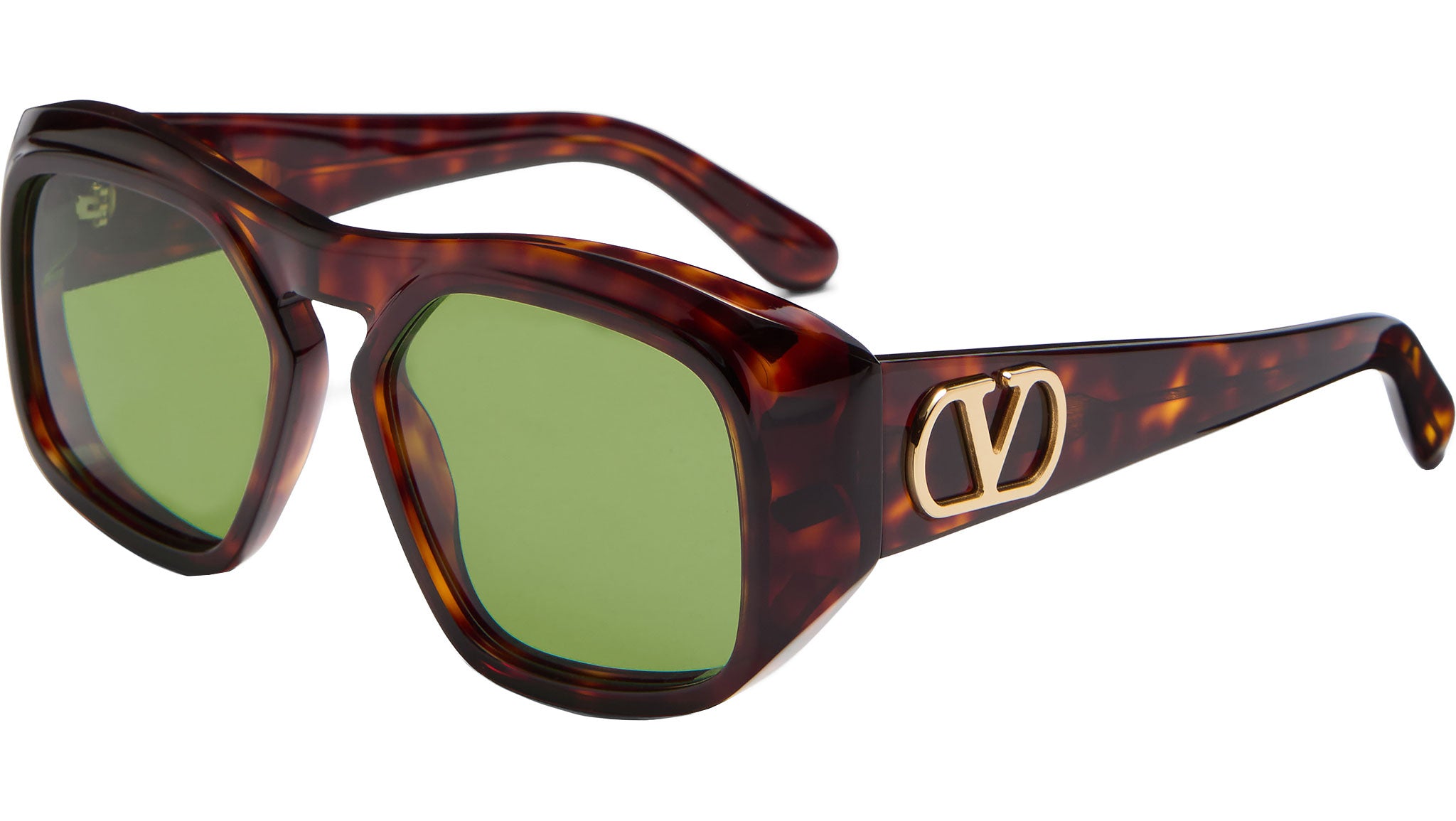 NEW VALENTINO SUNGLASSES HAVANA/GREEN GEOMETRIC WOMEN EYEWEAR VALENTINO VLS-179B Valentino VLS-179B Sunglasses TRT-GLD Dark Havana - eye-oo.com main image 2
