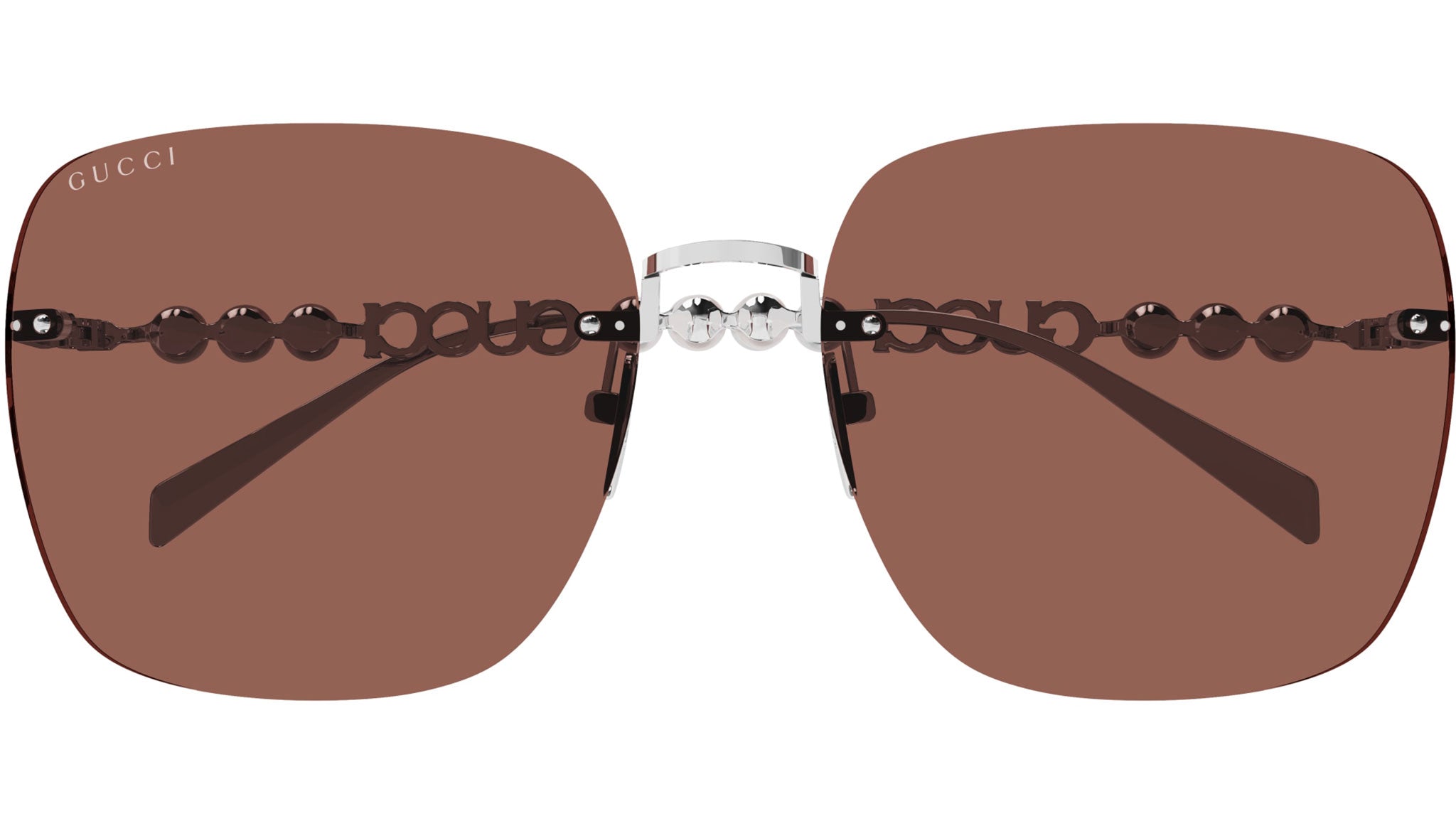 Gucci GG1923SA 002 Silver Brown Rectangular Sunglasses - eye-oo.com