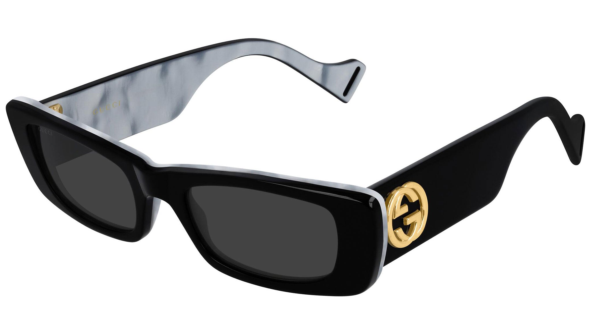 Gucci GG0516S 001 Black Grey Rectangular Sunglasses - eye-oo.com