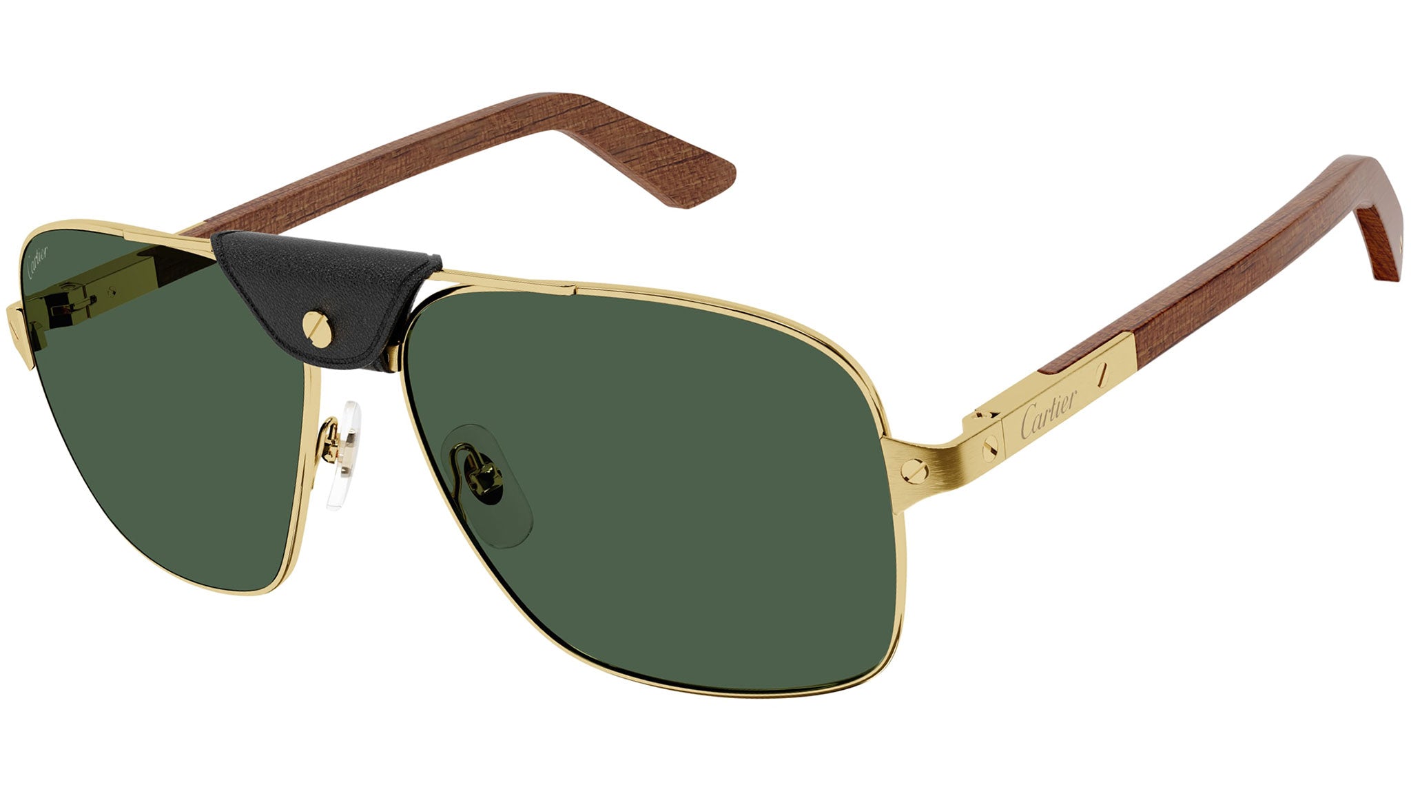 Cartier Santos CT0389S Sunglasses 002 Gold Green - eye-oo.com