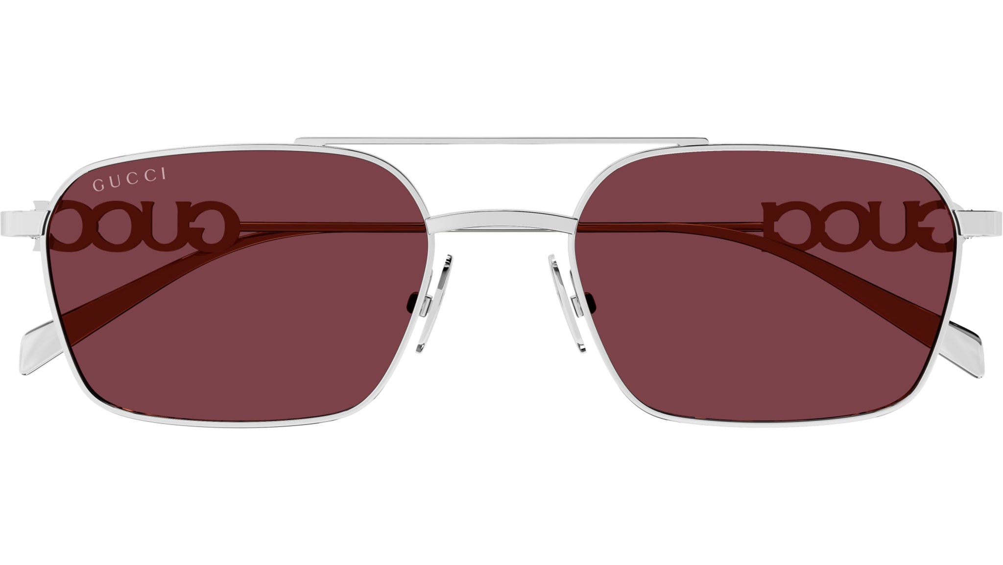 Gucci GG1804S 004 Silver Red Rectangular Sunglasses - eye-oo.com