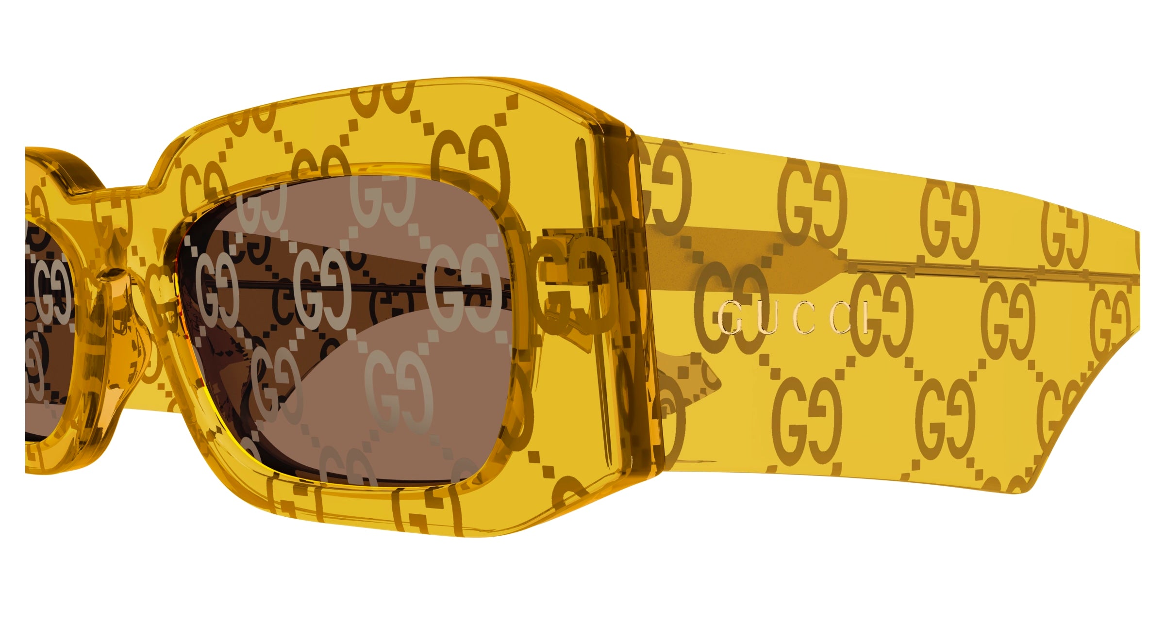 Gucci GG1426S 007 Yellow Brown Rectangular Sunglasses - eye-oo.com