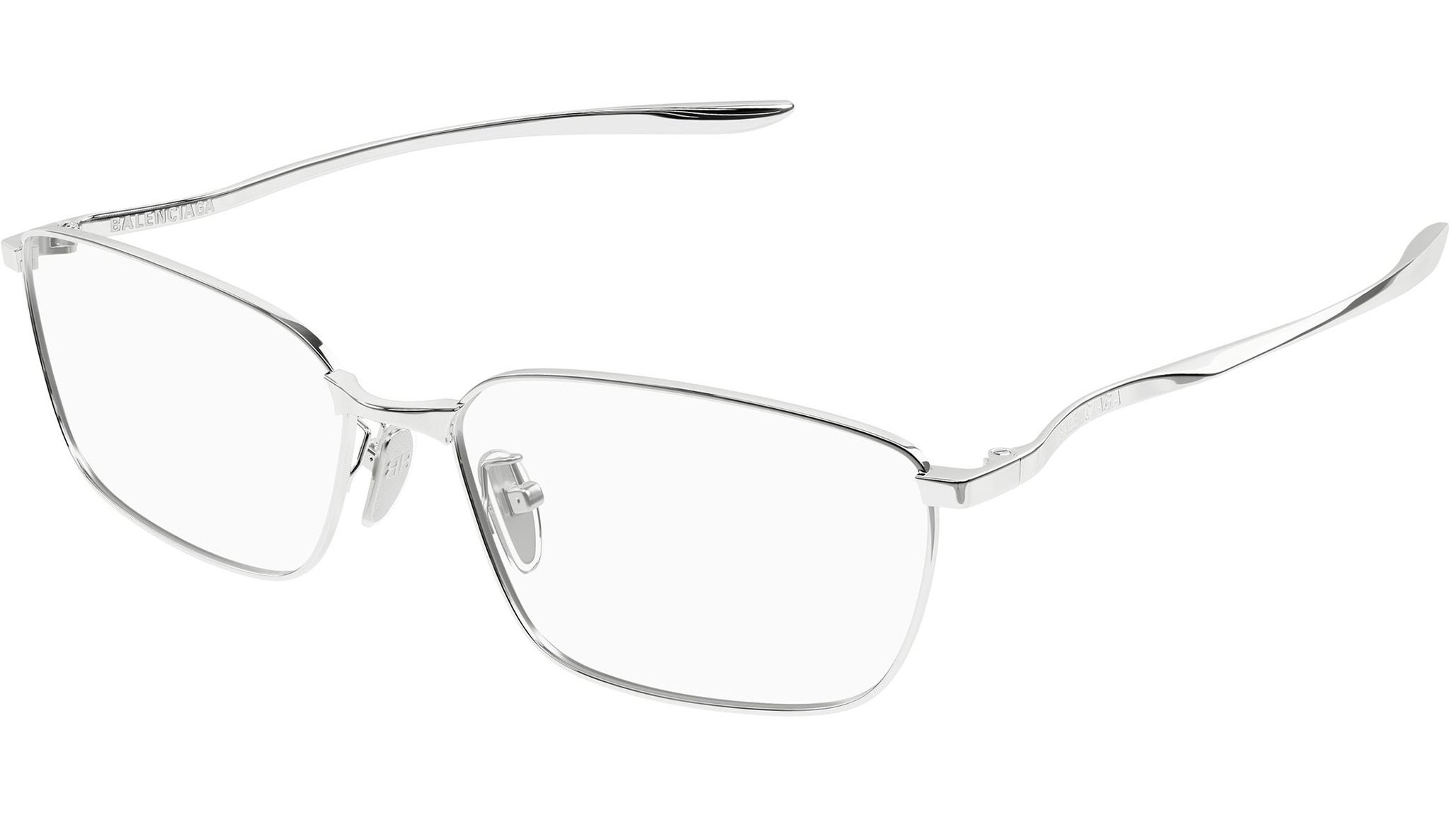 Balenciaga BB0497OA Rectangular Eyeglasses 001 Shiny Silver - eye