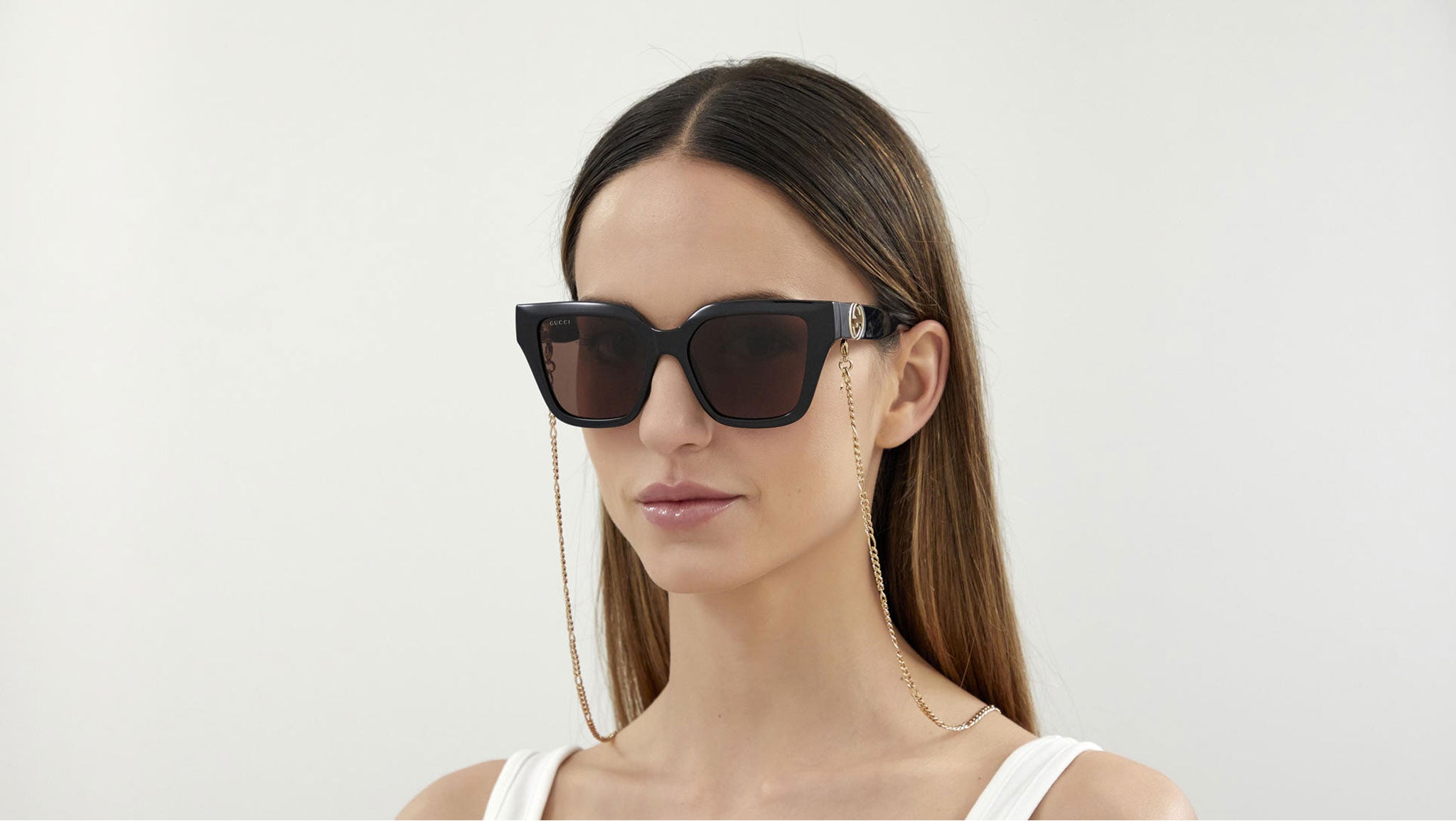 Gucci GG1023S 005 Black Brown Rectangular Sunglasses - eye-oo.com