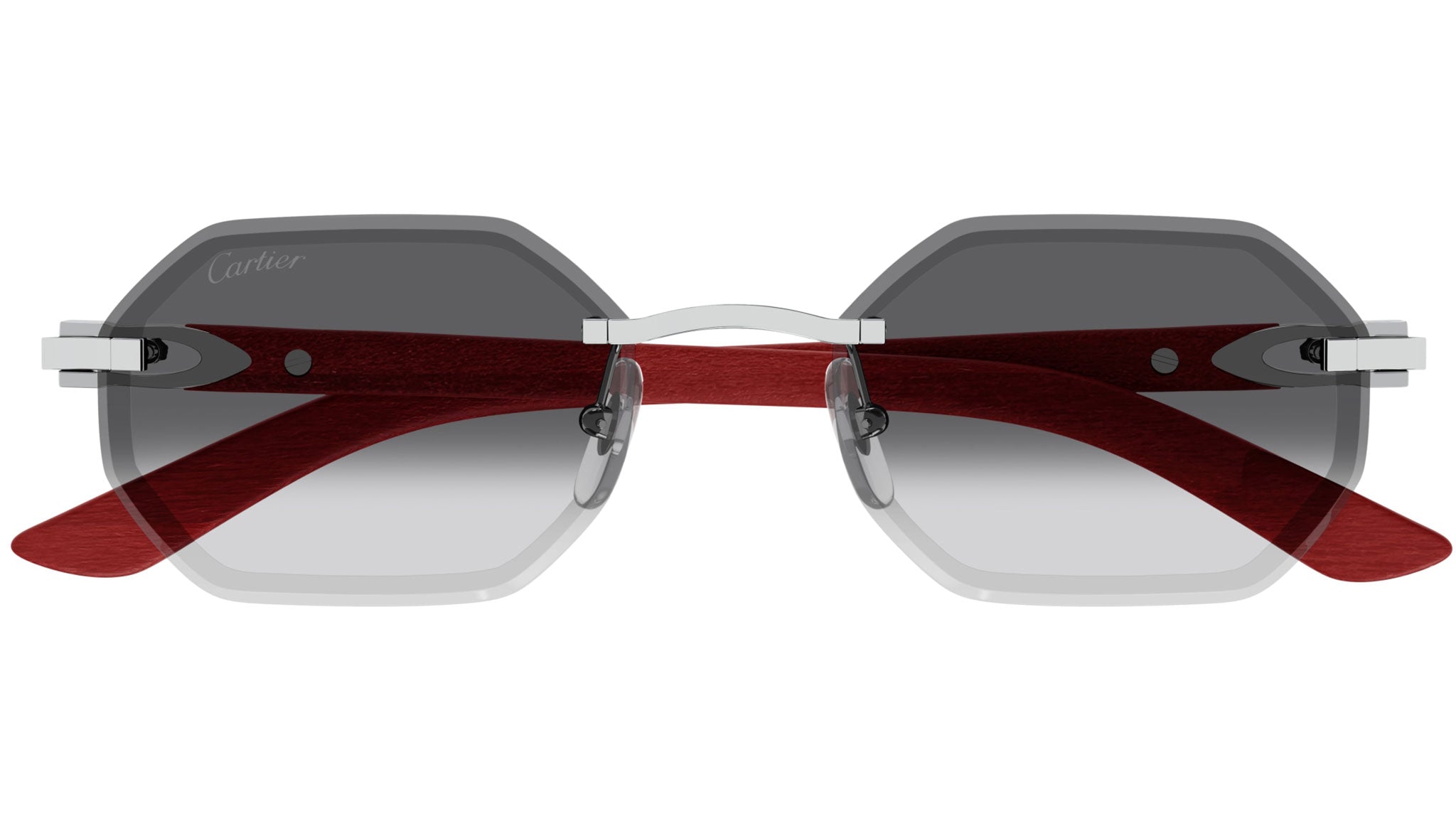 Cartier Dark Red Sunglasses with Silver Accent barely used VINTAGE CARTIER GINGER 45MM PLATINE GRADIENT LENSES  main image 3