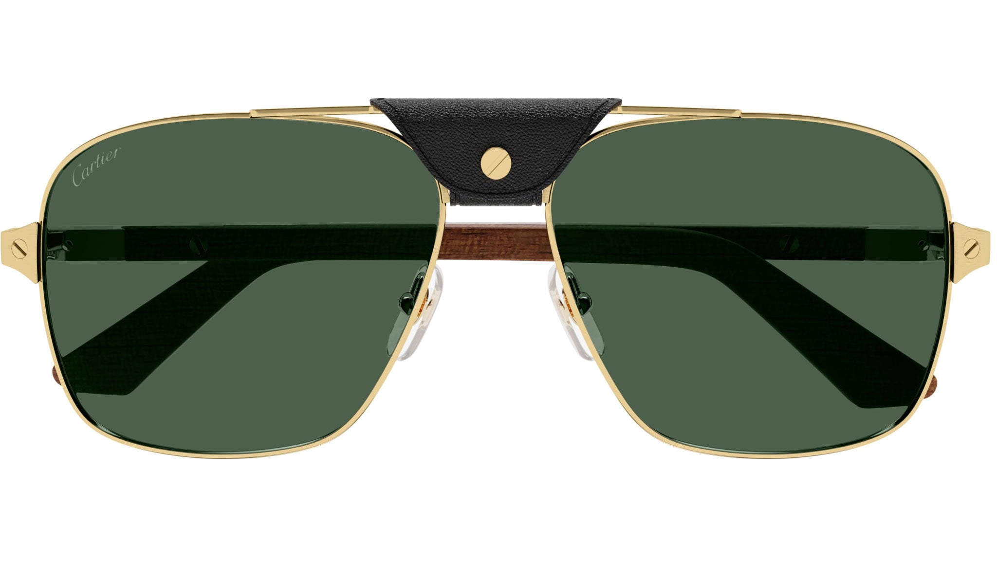 Cartier Santos CT0389S Sunglasses 002 Gold Green - eye-oo.com