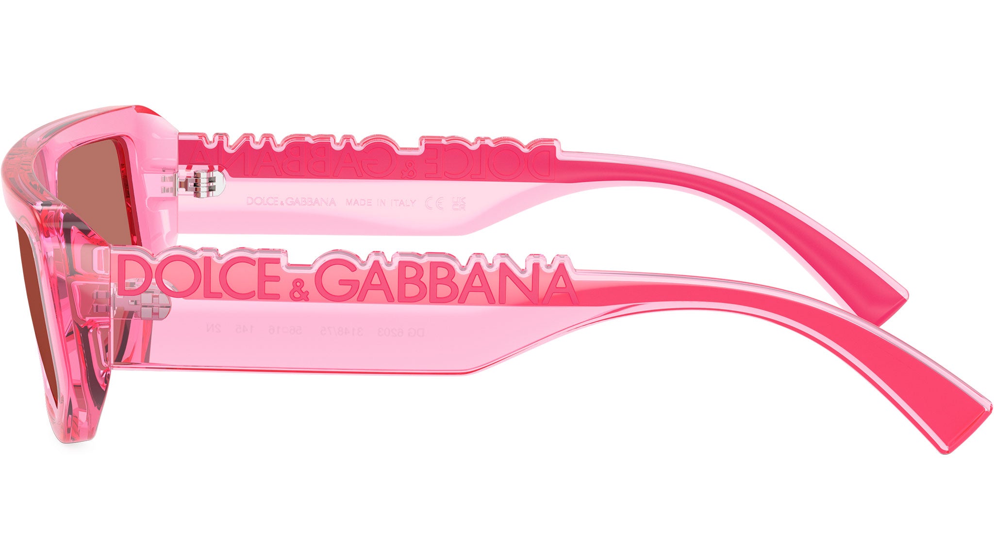 Dolce & Gabbana DG6203 314875 Sunglasses Shiny Pink Rectangle Frame,Brown Lenses Dolce & Gabbana DG 6203 Sunglasses 314875 Transparent Pink  main image 3