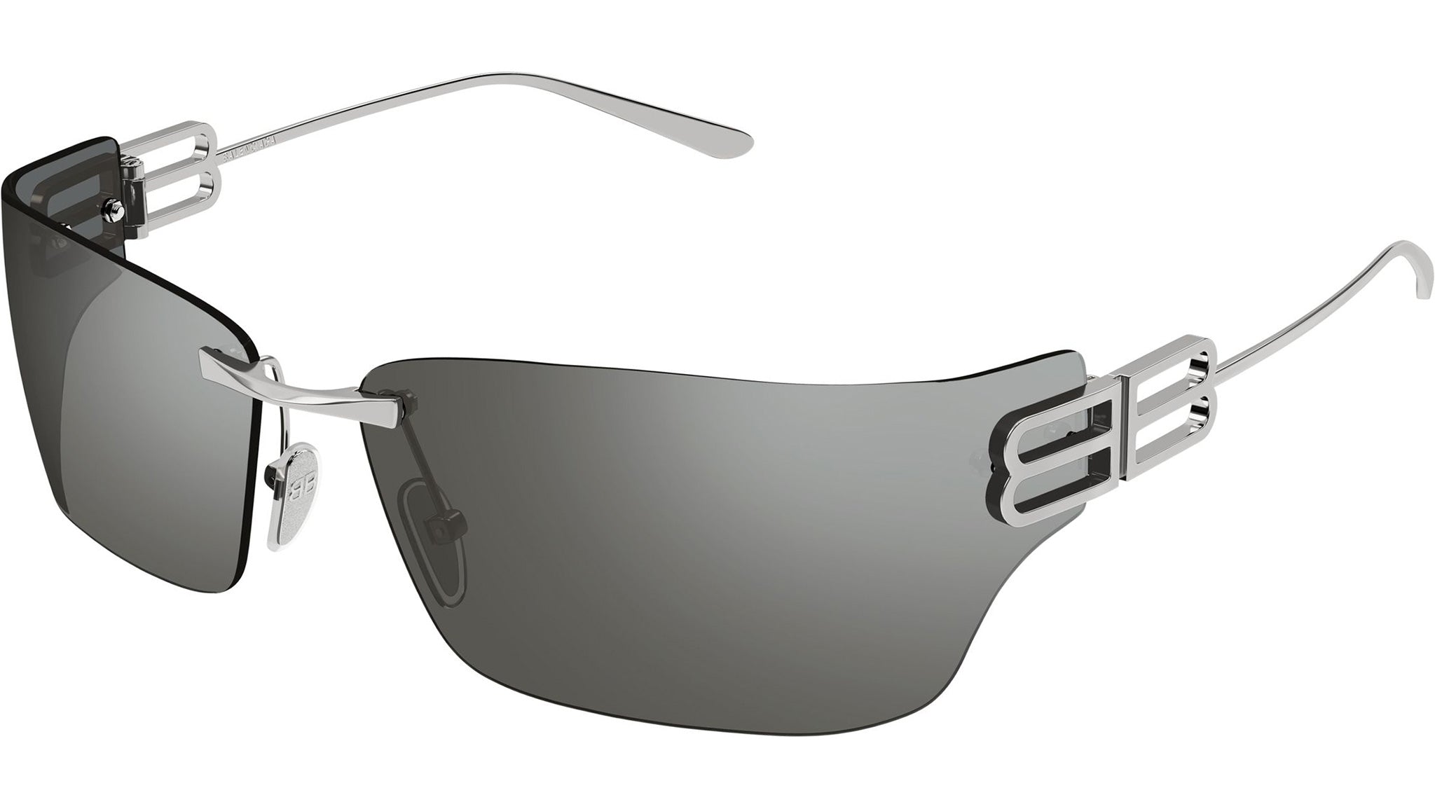 Balenciaga BB0485SA Rectangular Sunglasses 003 Ruthenium Smoke