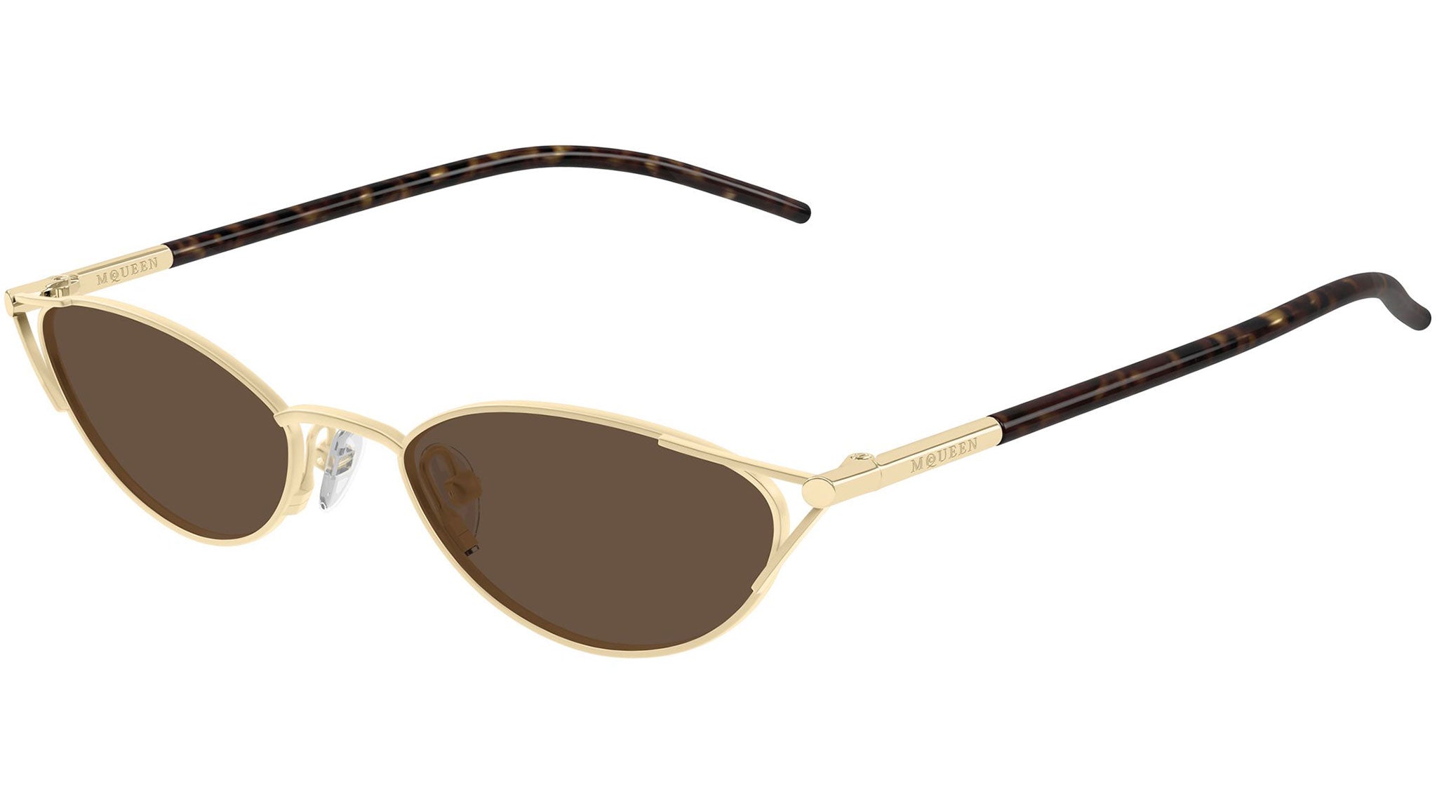 Alexander McQueen Sunglasses Gold Round Frames w Case - Oversized Alexander McQueen Gold Brown Sunglasses for Women for sale  main image 3