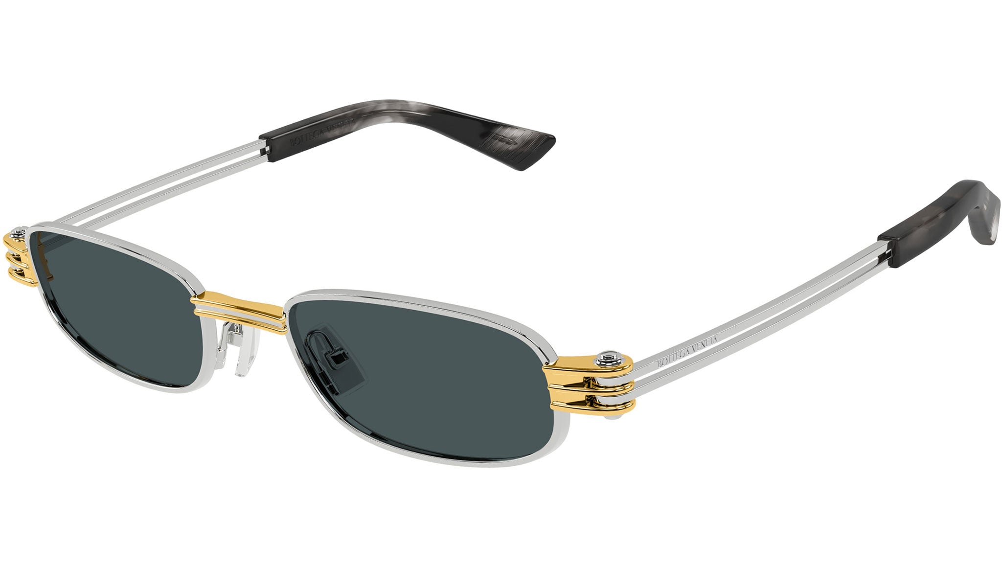 BV1381S Bottega Veneta Rectangular Sunglasses 003 Shiny Silver