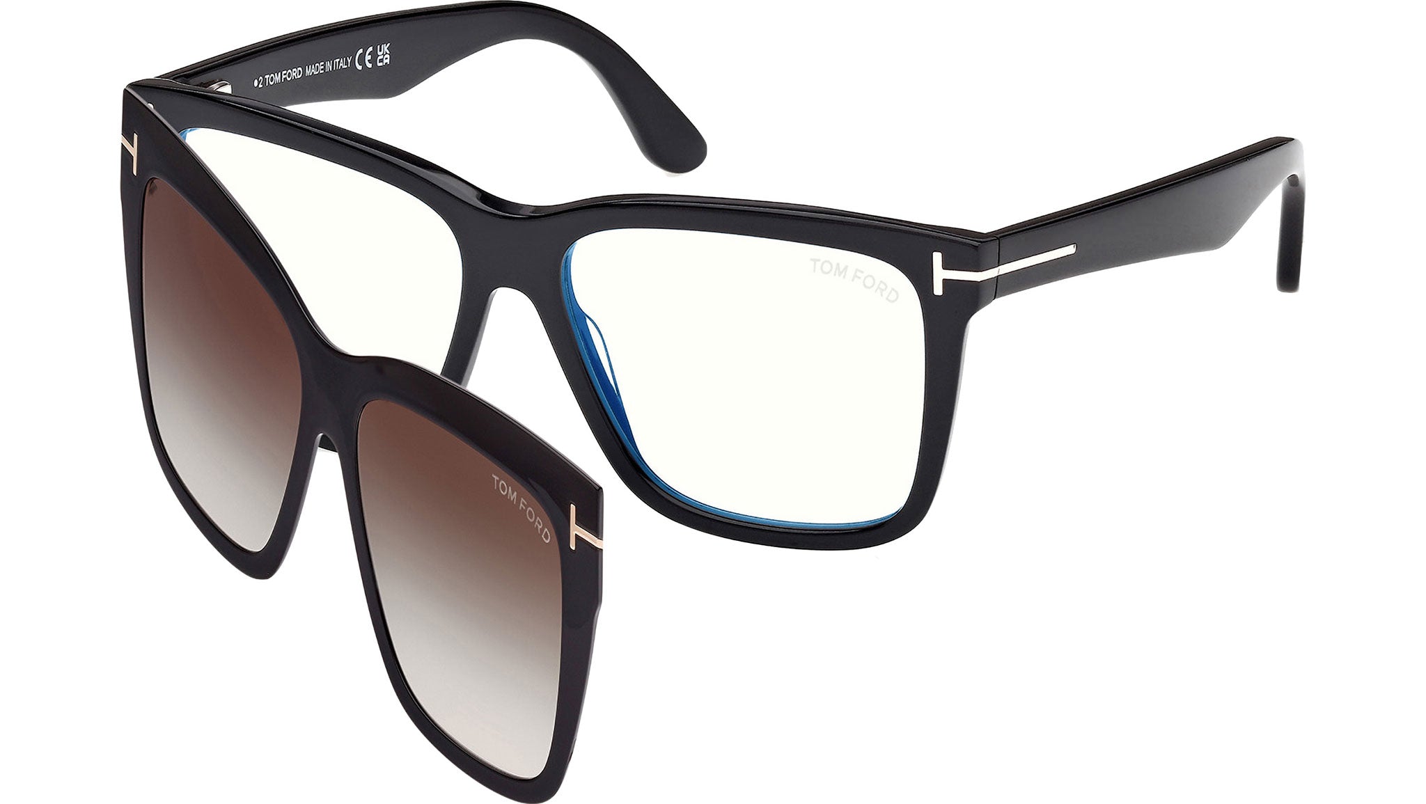 New Tom Ford FT6069-B 001 Black Clip-On Sunglasses and Black Frame Eyeglasses Tom Ford Clip-on Glasses 001 Shiny Black - eye-oo.com main image 3