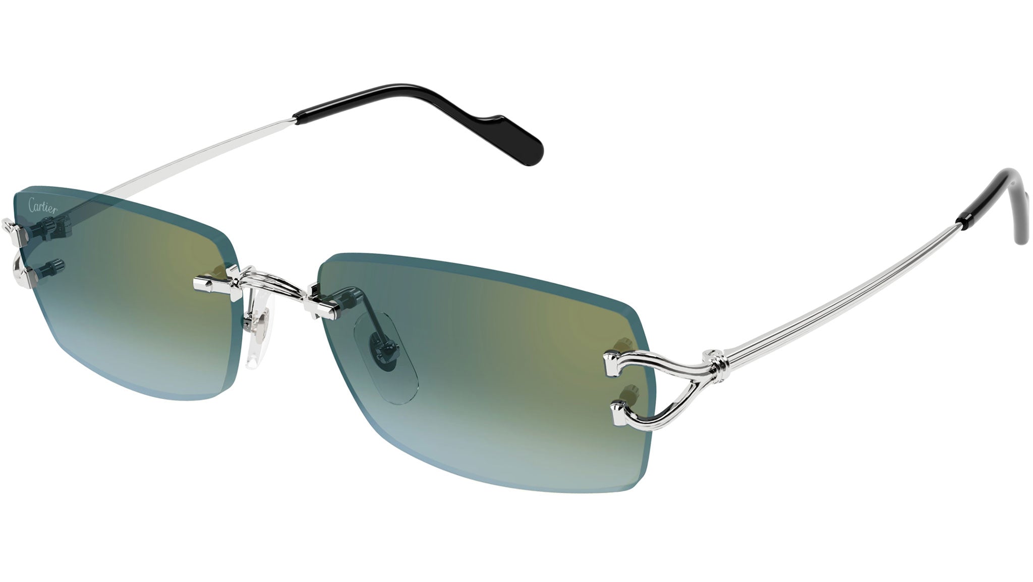 Cartier CT0550S 004 Sunglasses Shiny Platinum Green - eye-oo.com