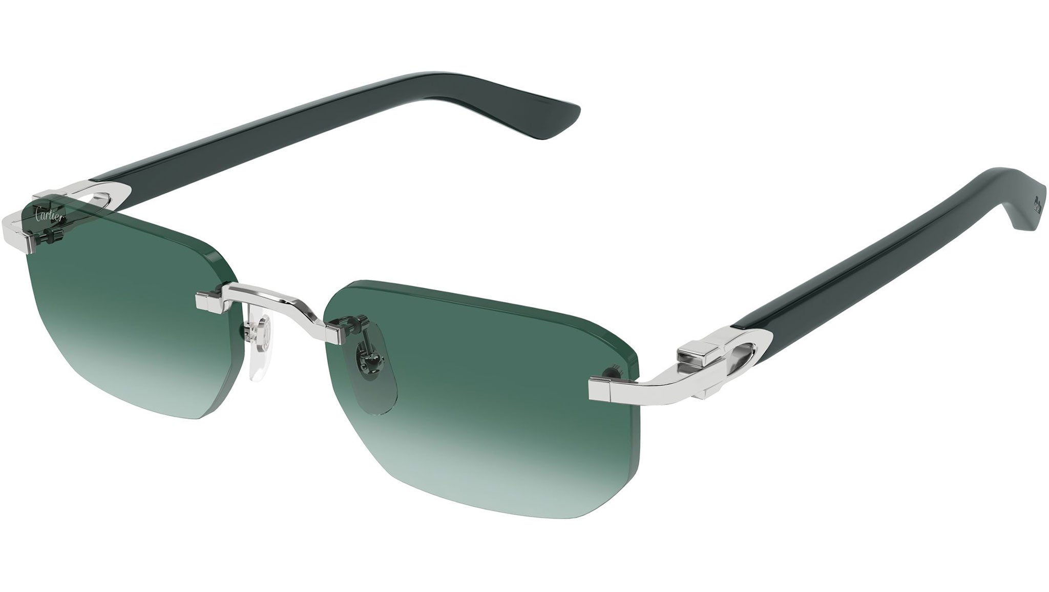 Cartier CT0622S Sunglasses 003 Shiny Silver Green - eye-oo.com