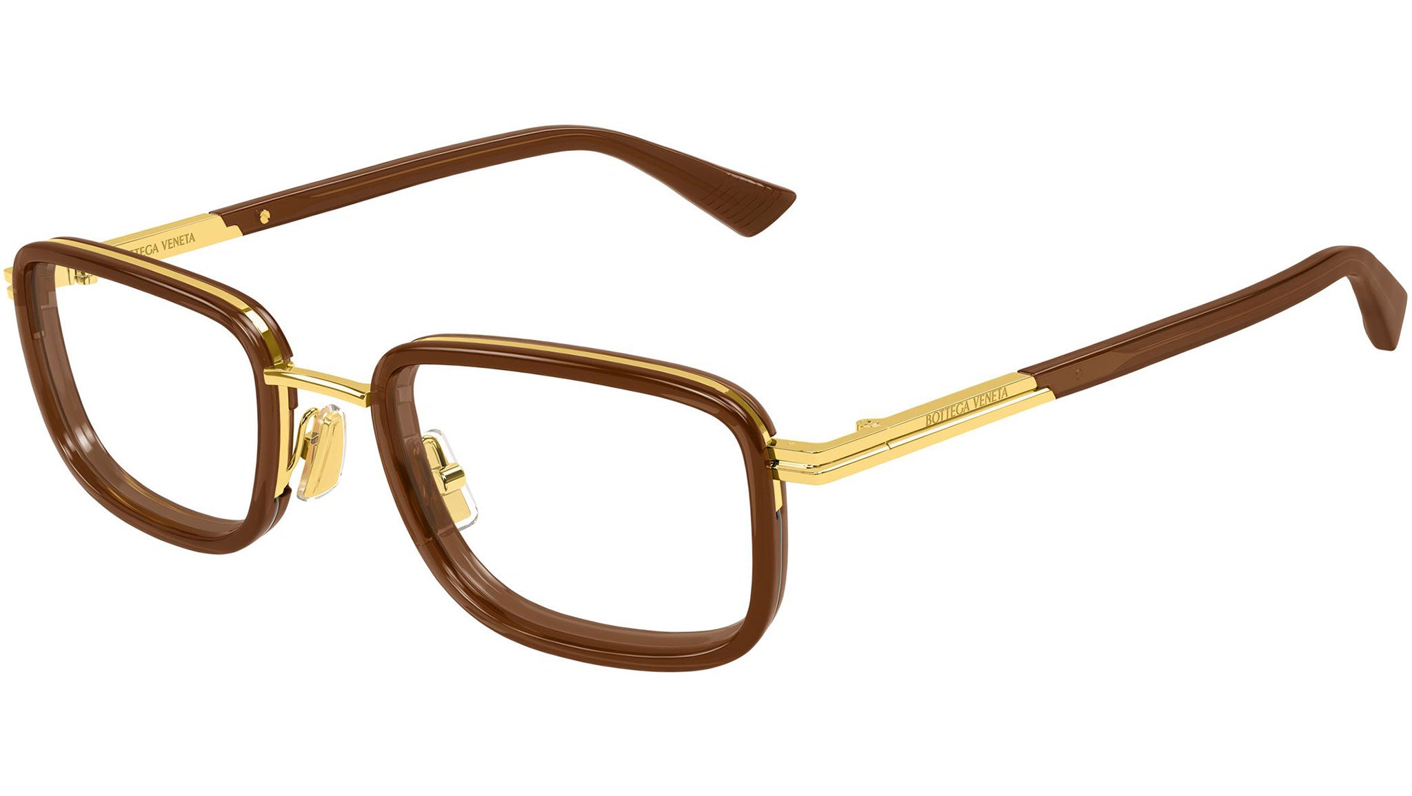 BV1464O Bottega Veneta Rectangular Glasses 007 Shiny Gold - eye-oo.com