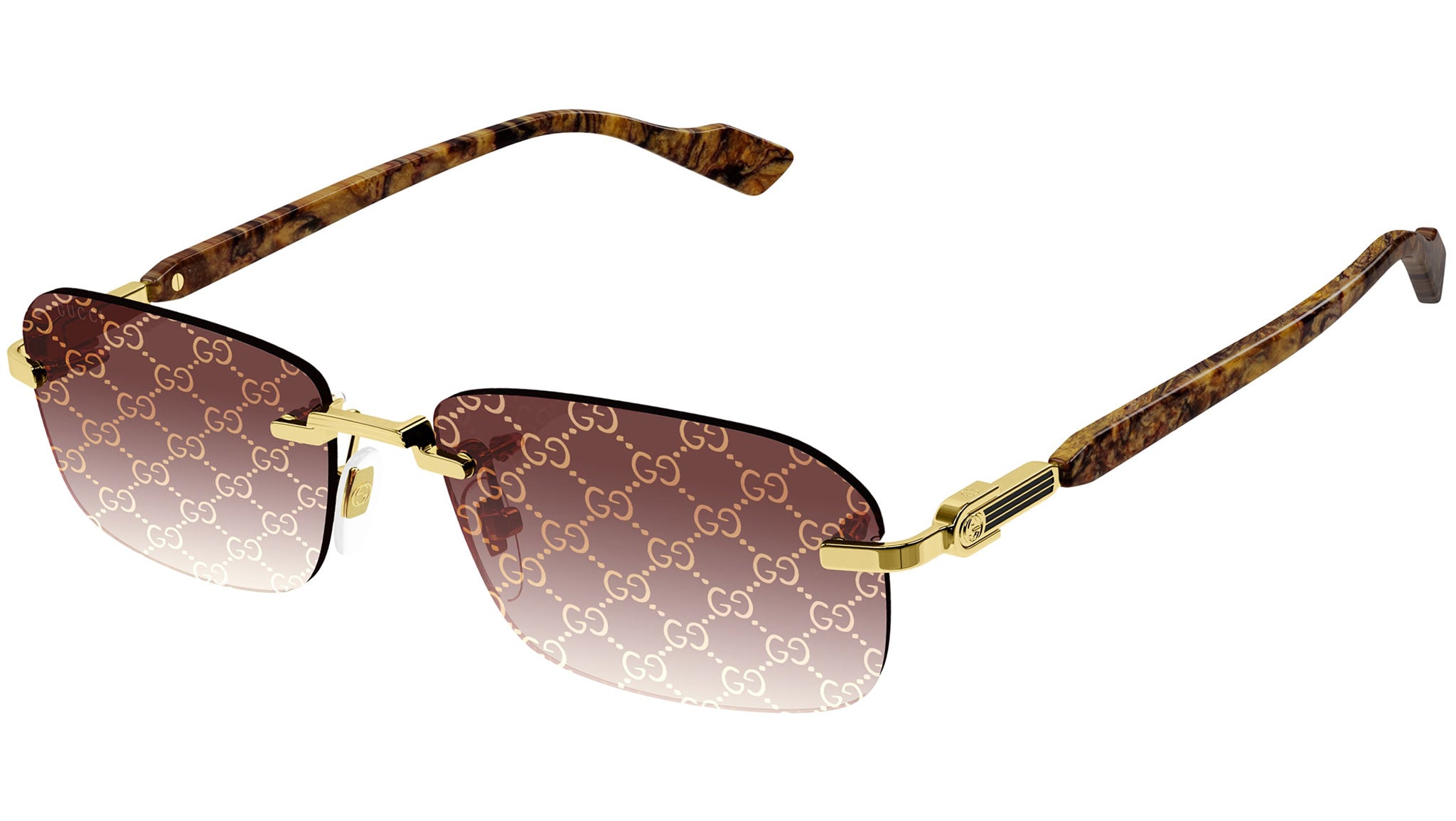 Gucci GG1221S 004 Gold Red Rectangular Sunglasses - eye-oo.com