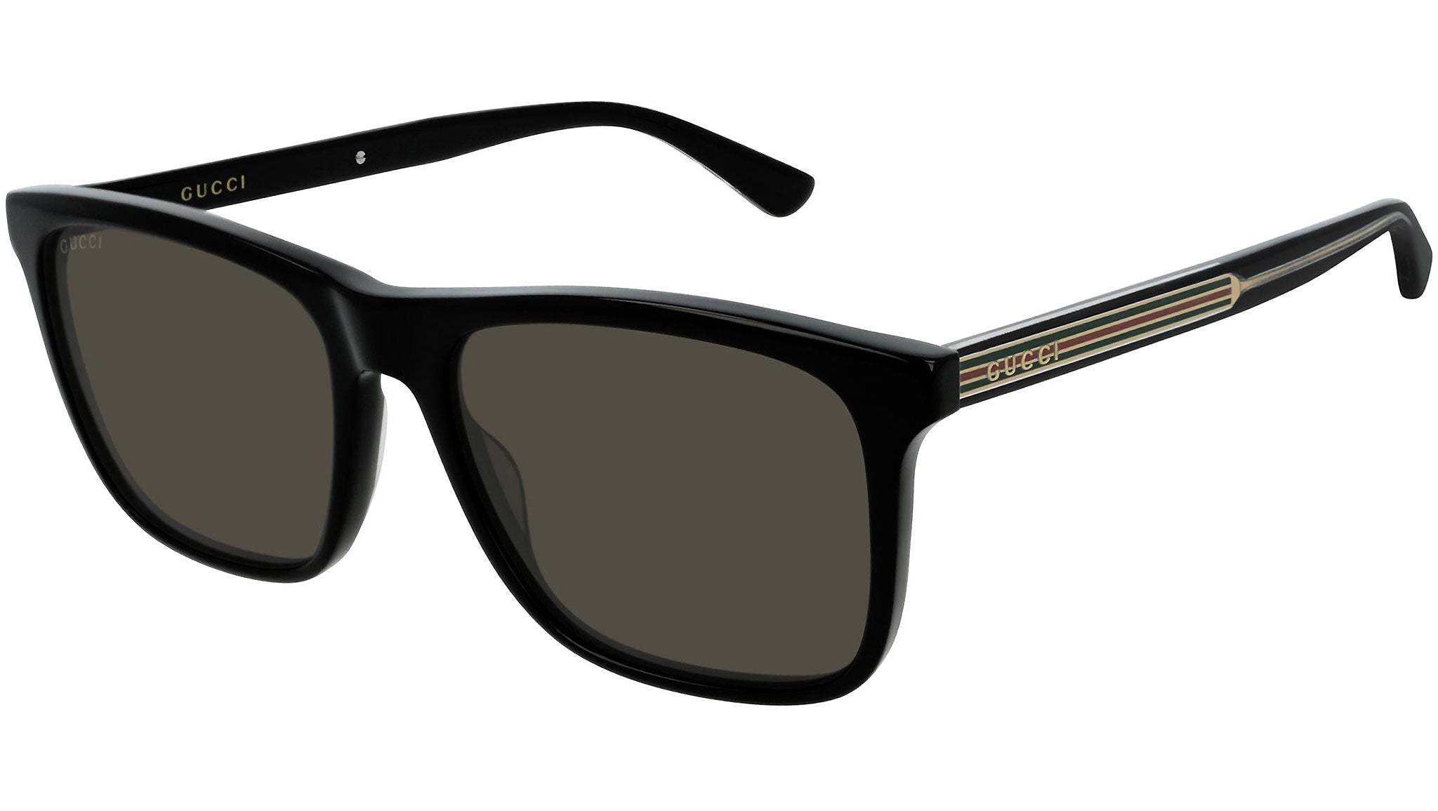 Gucci GG0381SN 007 Black Grey Rectangular Sunglasses - eye-oo.com