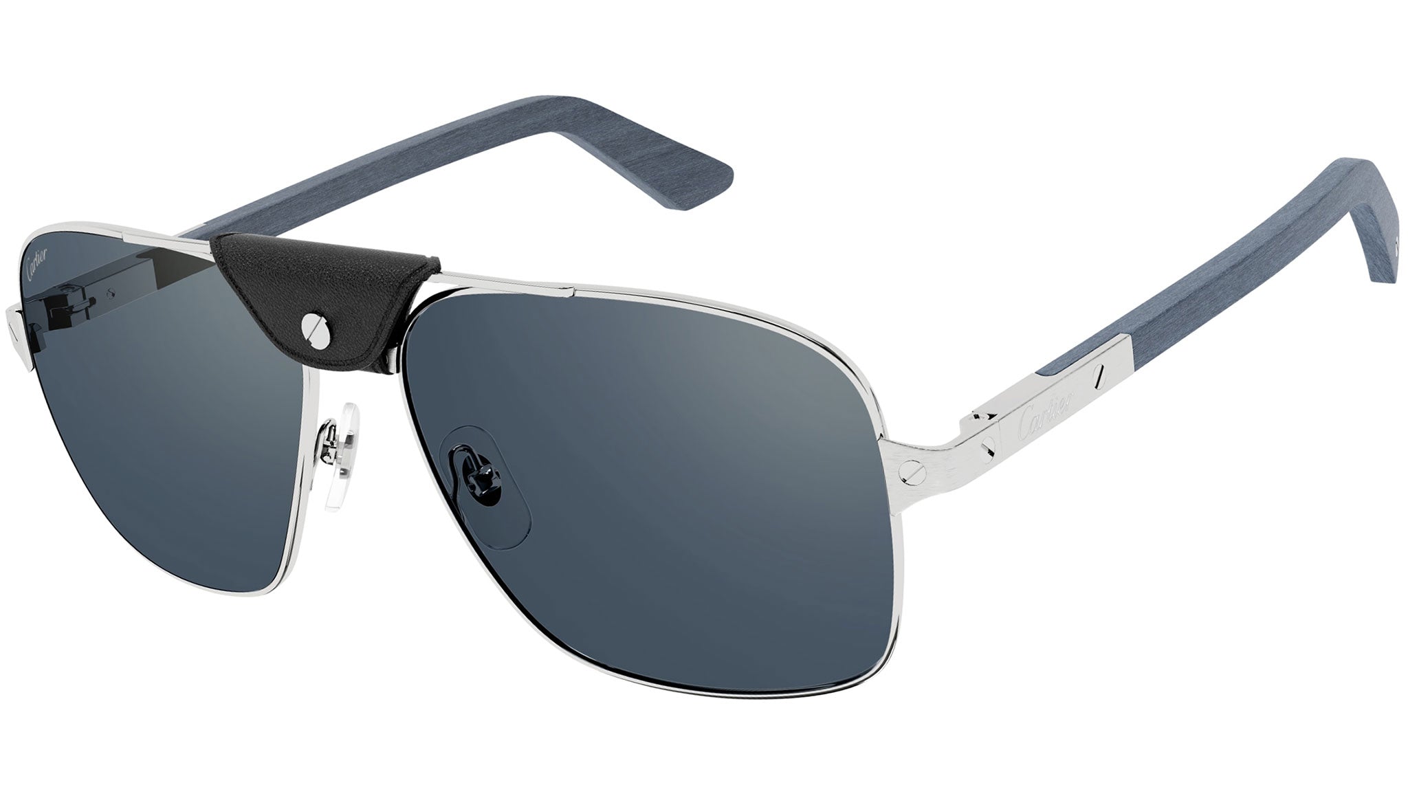 Cartier Santos CT0389S Sunglasses 004 Silver Blue - eye-oo.com