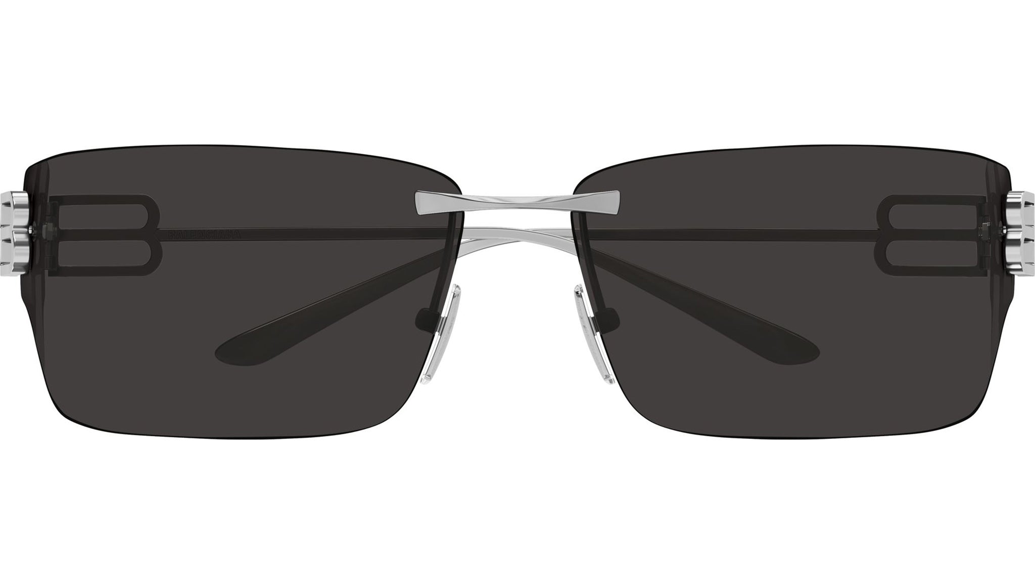Balenciaga BB0485SA Rectangular Sunglasses 001 Ruthenium Grey