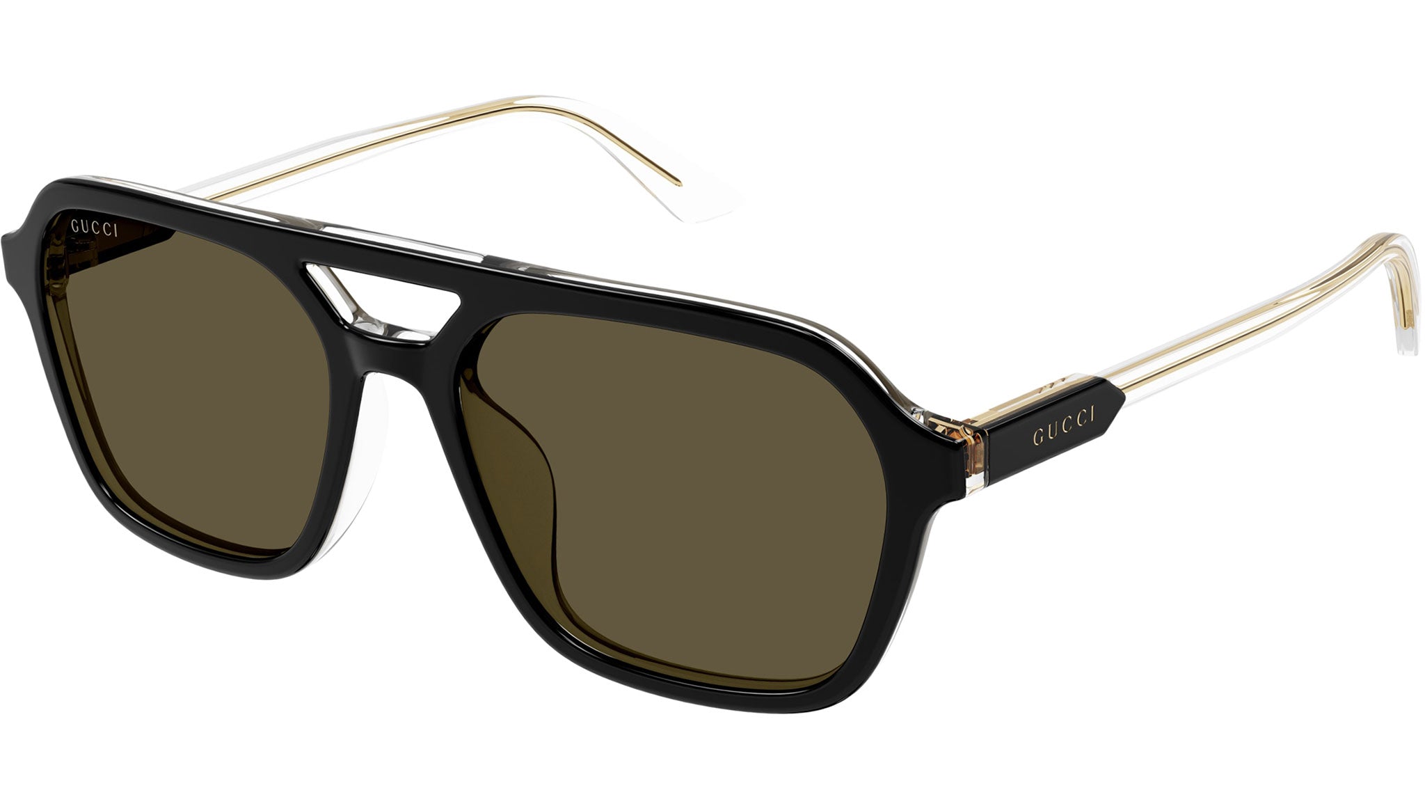 Gucci GG1823SA 003 Pilot Sunglasses Solid Black Crystal 