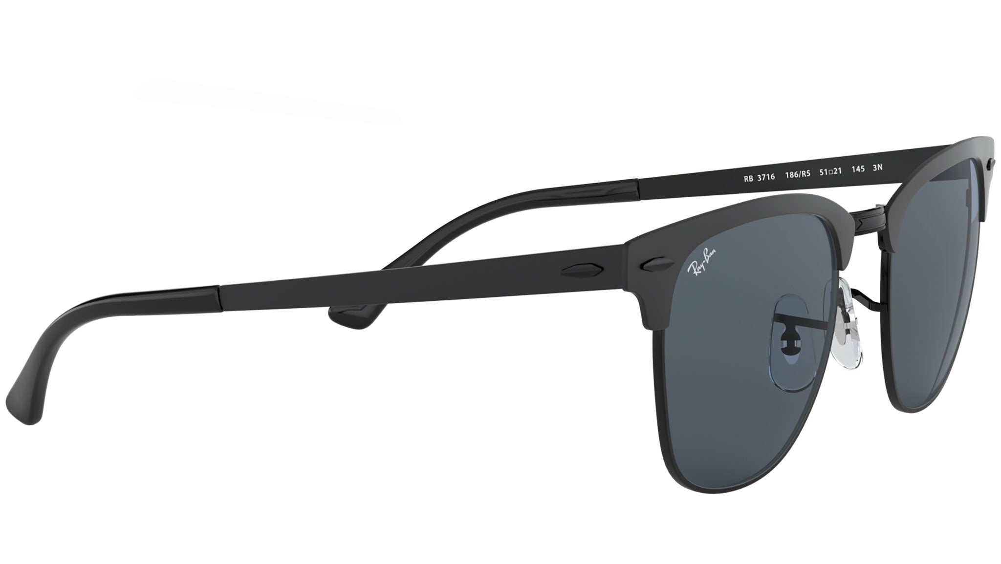 Ray-Ban RB3716 ブラックサングラス 145mm Ray-Ban Clubmaster Metal RB3716 186/R5 Black Sunglasses - eye-oo.com