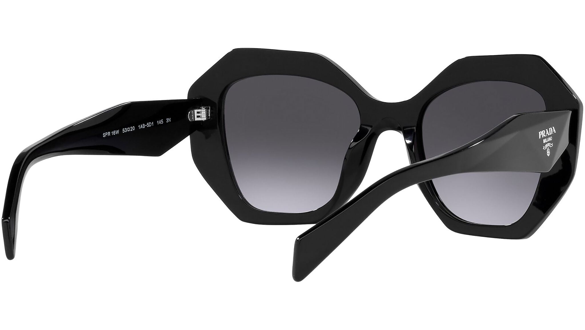 Prada PR16WS 1AB5D1 Sunglasses Black Geometric Frame, Grey Gradient Lenses Prada PR 16WS 1AB5D1 Black Plastic Geometric Sunglasses Grey  main image 2