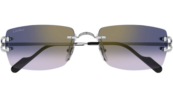 カルティエ　希少　トリニティ スリーカラー　ブルーカボション　フォトフレーム Cartier CT0550S 003 Sunglasses Shiny Platinum Blue - eye-oo.com